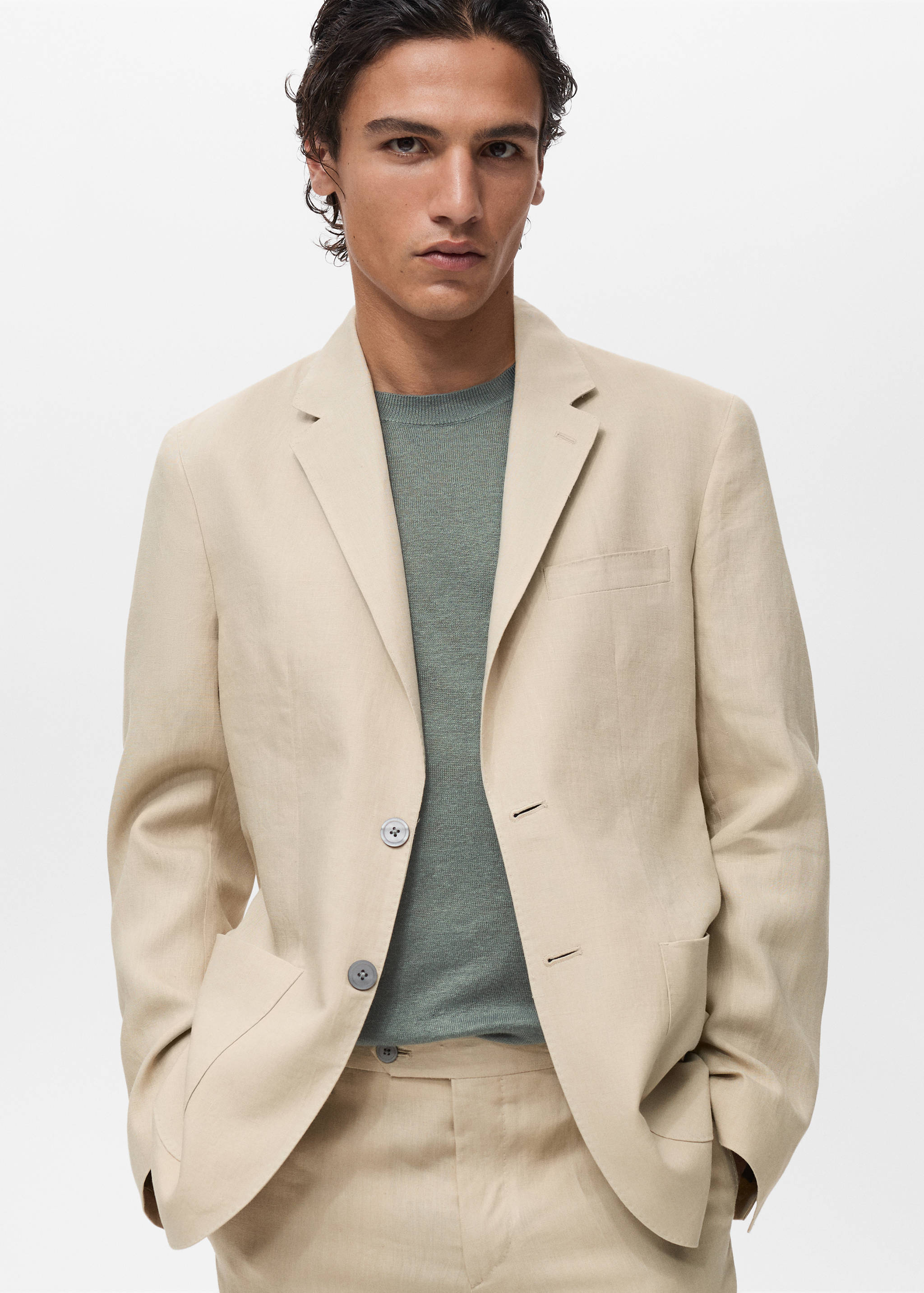 100% linen jacket with patch pockets - Medium plane