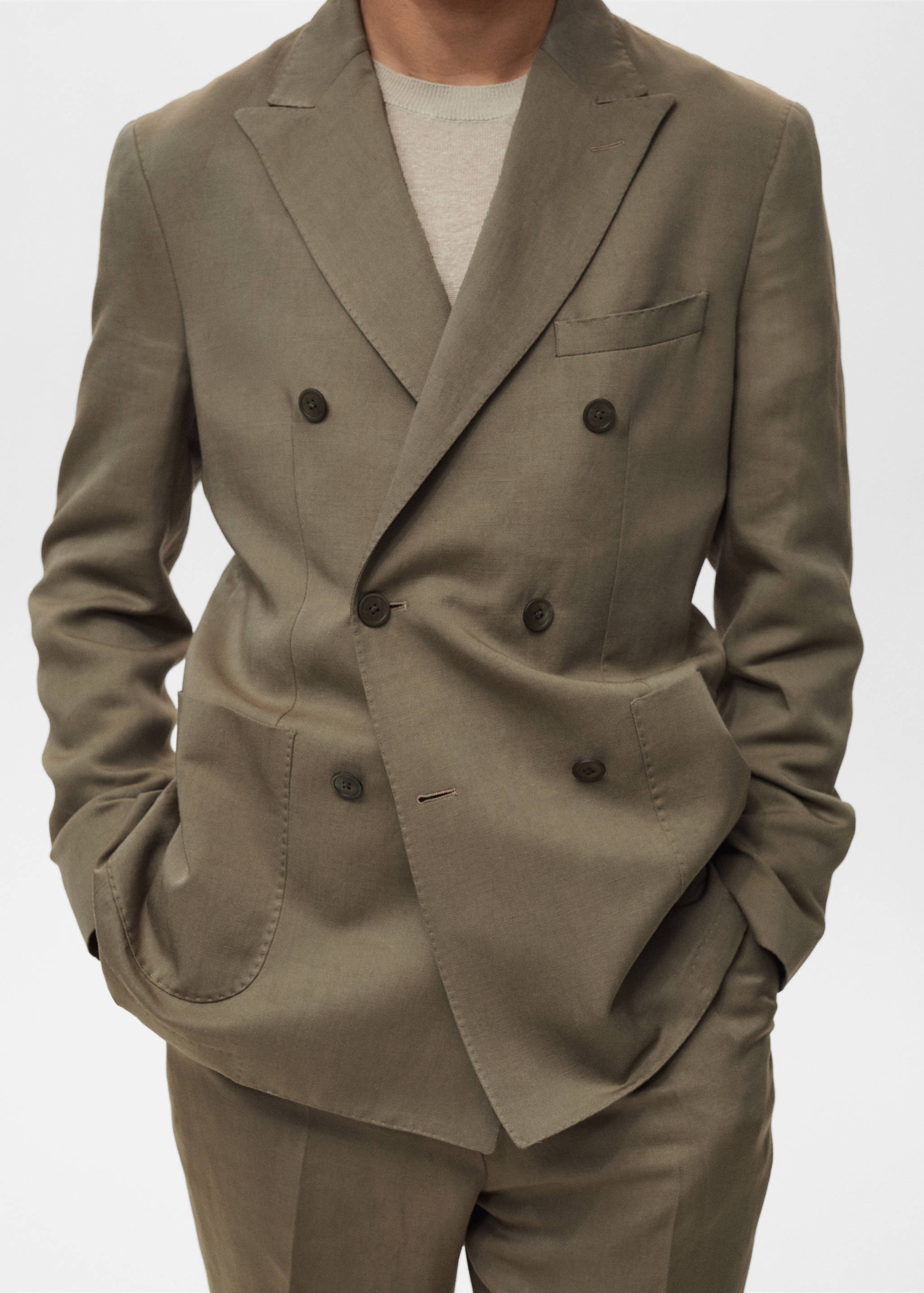Slim-fit linen-blend double-breasted jacket - Details of the article 6
