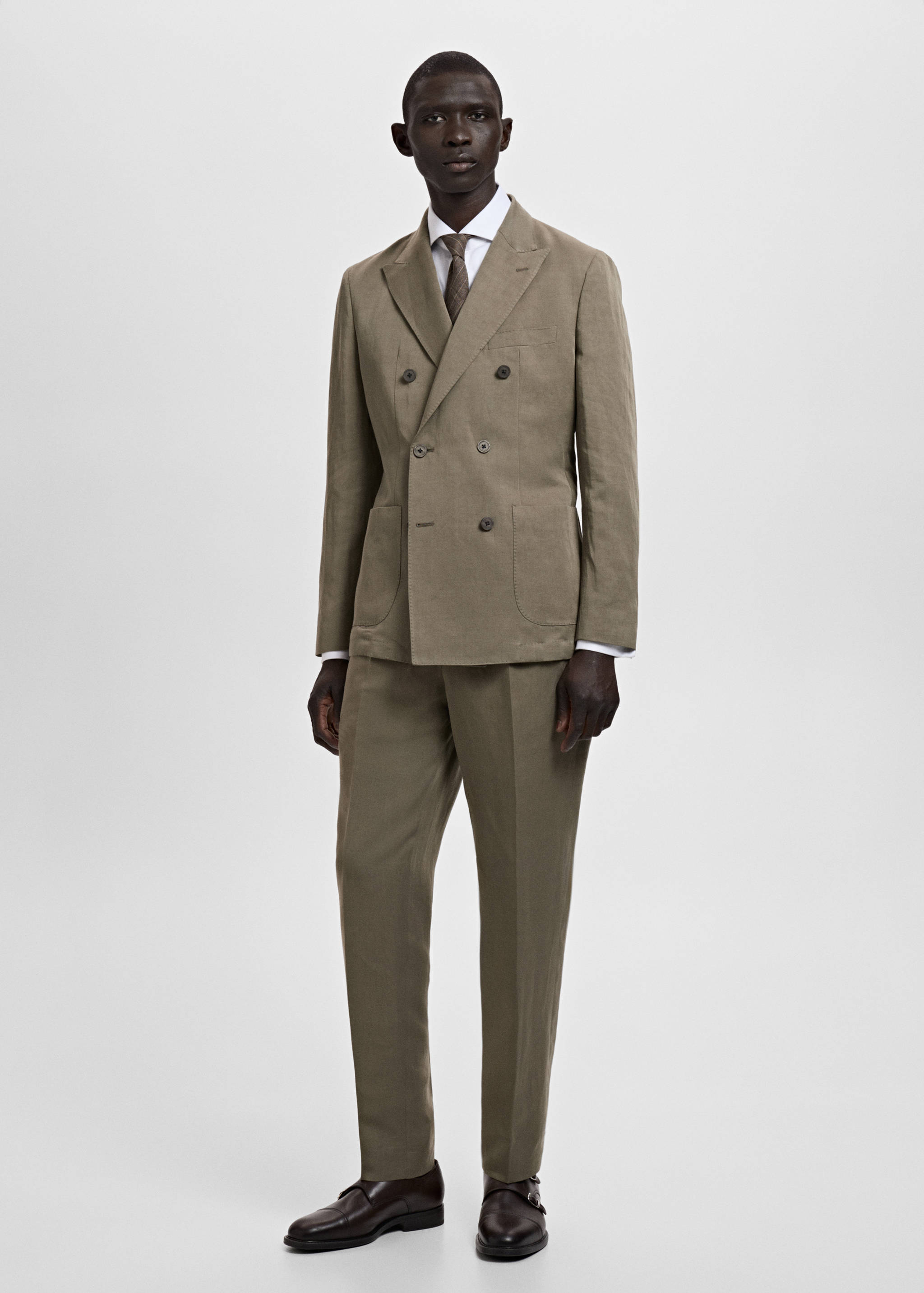 Slim-fit linen-blend double-breasted jacket - General plane