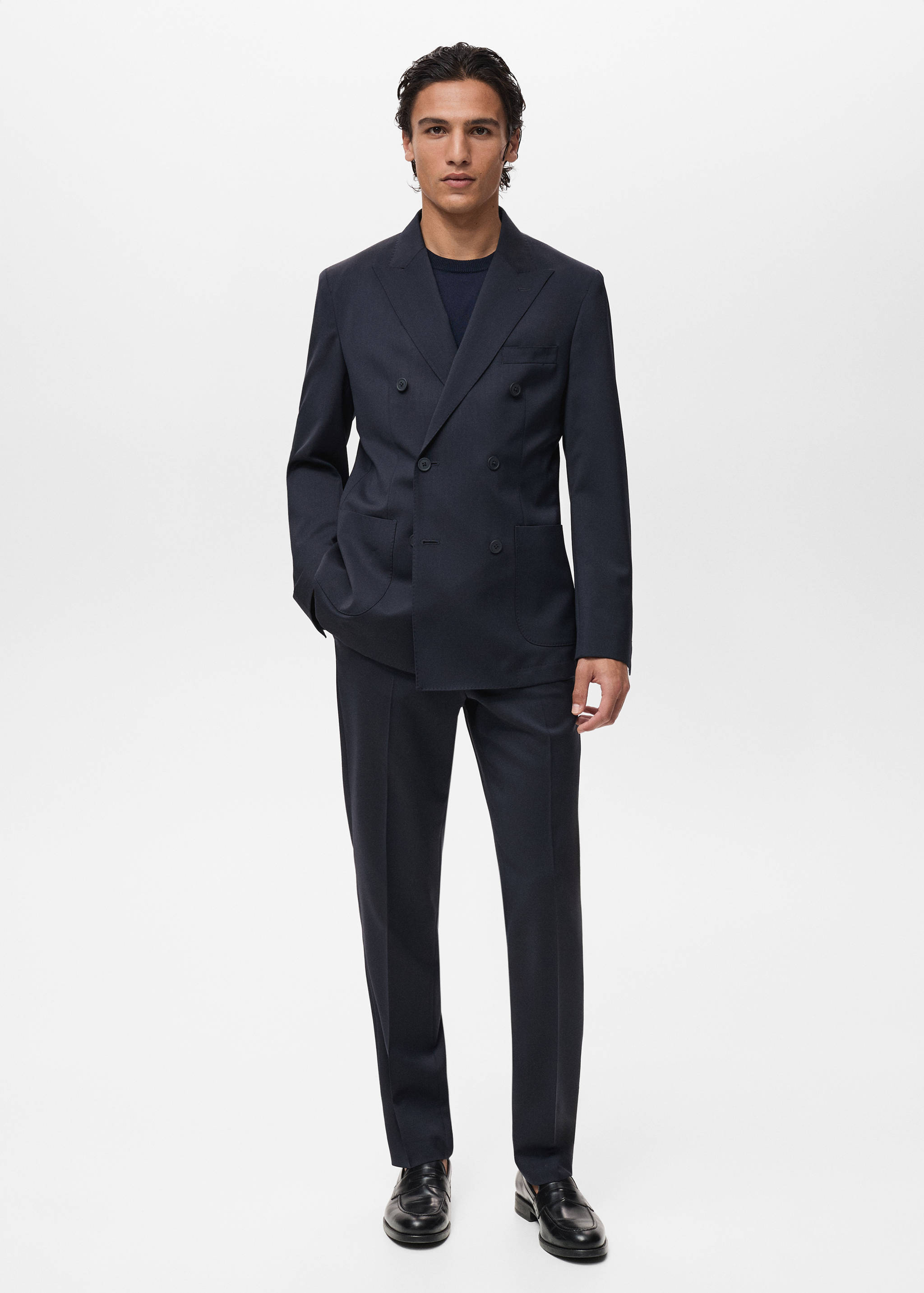 100% cold wool double-breasted suit jacket - General plane