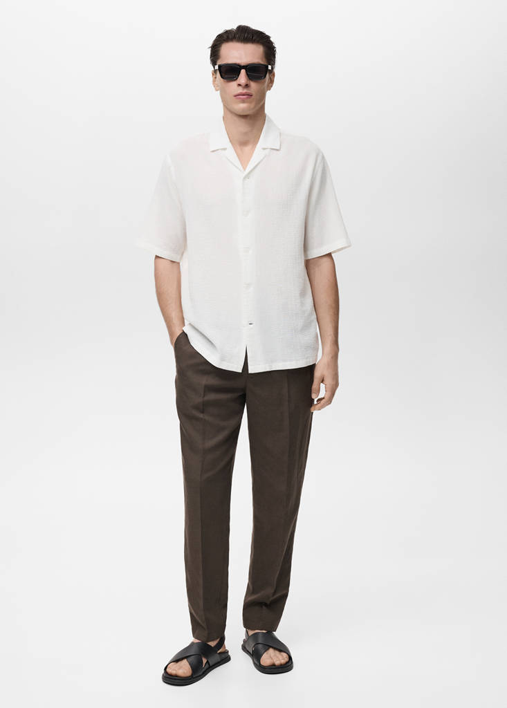 MANGO MAN - Chemise seersucker col bowling blanc - XS
