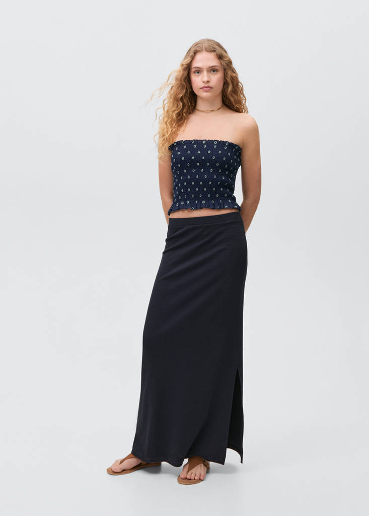 Ruched strapless top — Navy