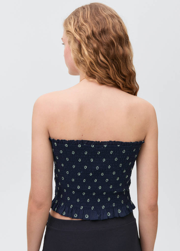 Ruched strapless top — Navy