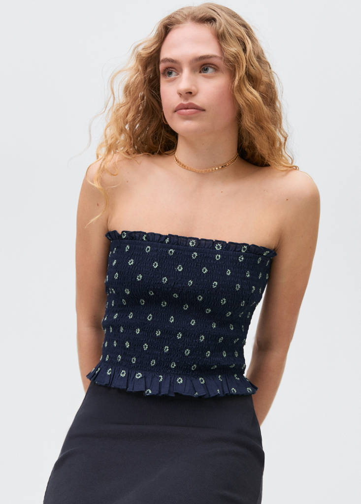 Ruched strapless top — Navy