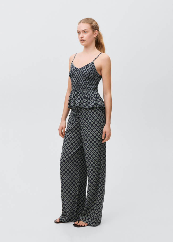 Printed straight trousers — Navy