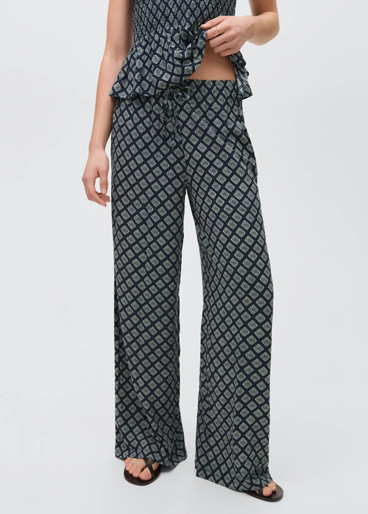 Printed straight trousers — Navy