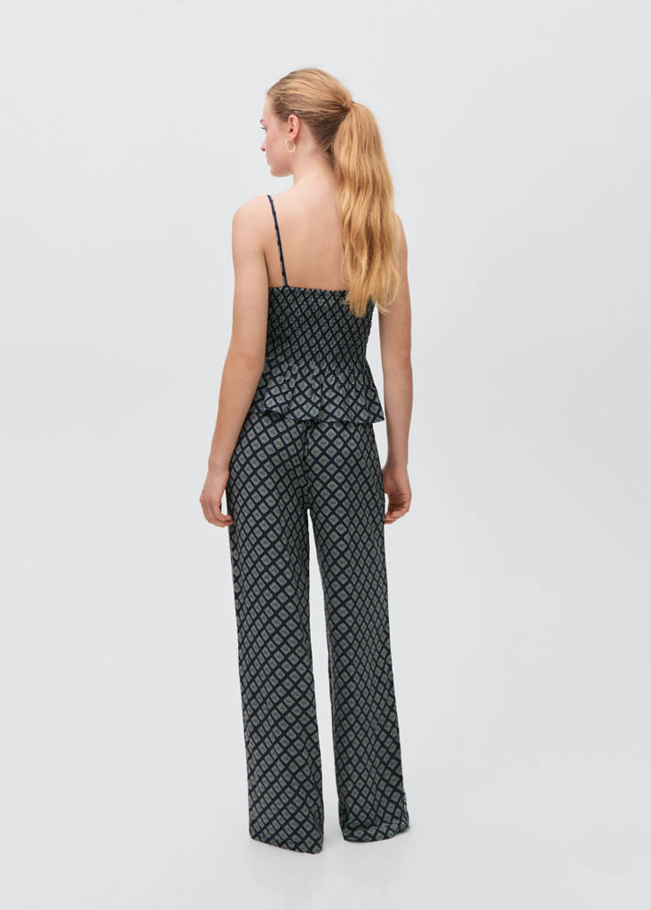 Printed straight trousers — Navy