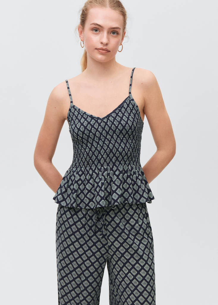Printed straight trousers — Navy