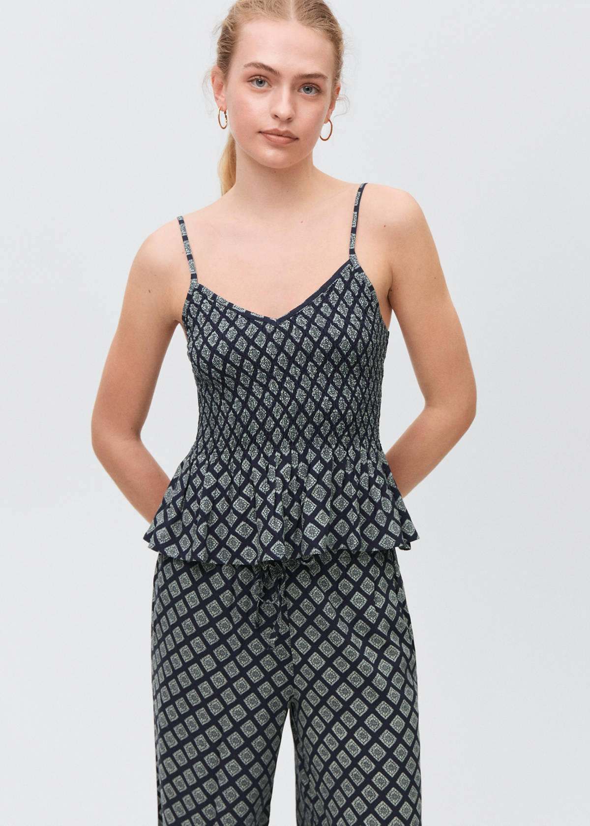 Printed straight trousers — Navy