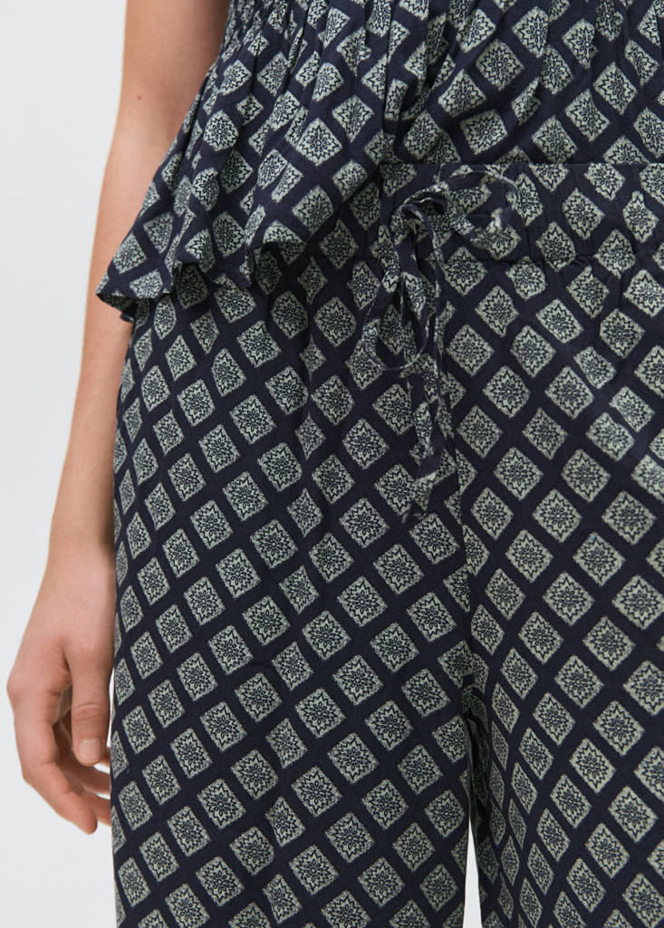 Printed straight trousers — Navy