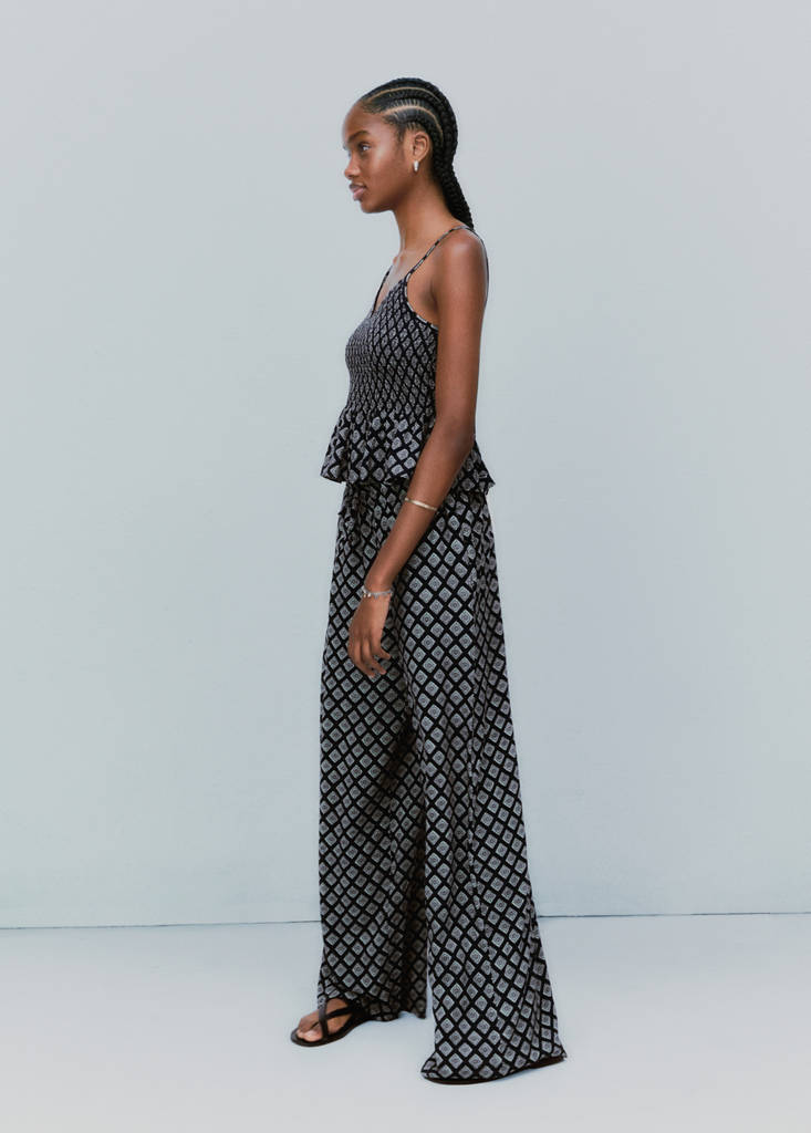 Printed straight trousers — Navy