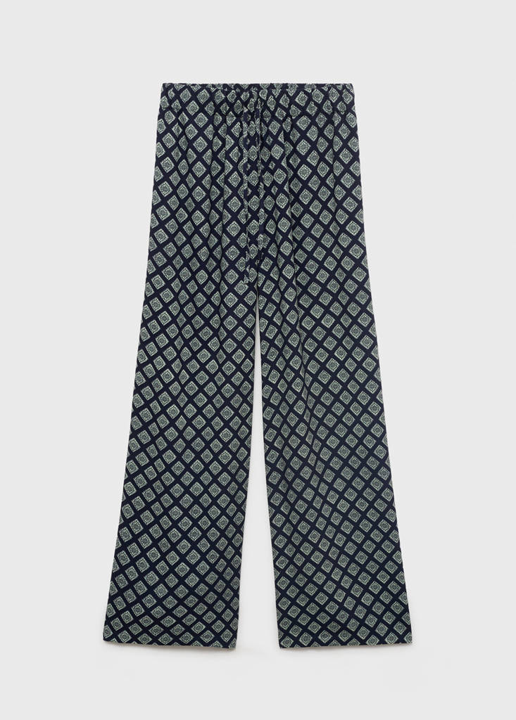 Printed straight trousers — Navy