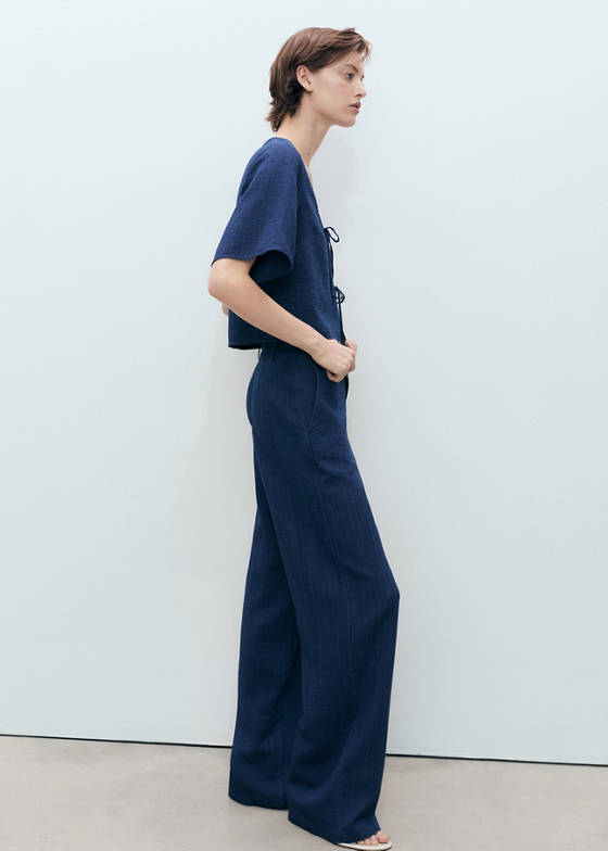 Yüksek bel akışkan denim pantolon