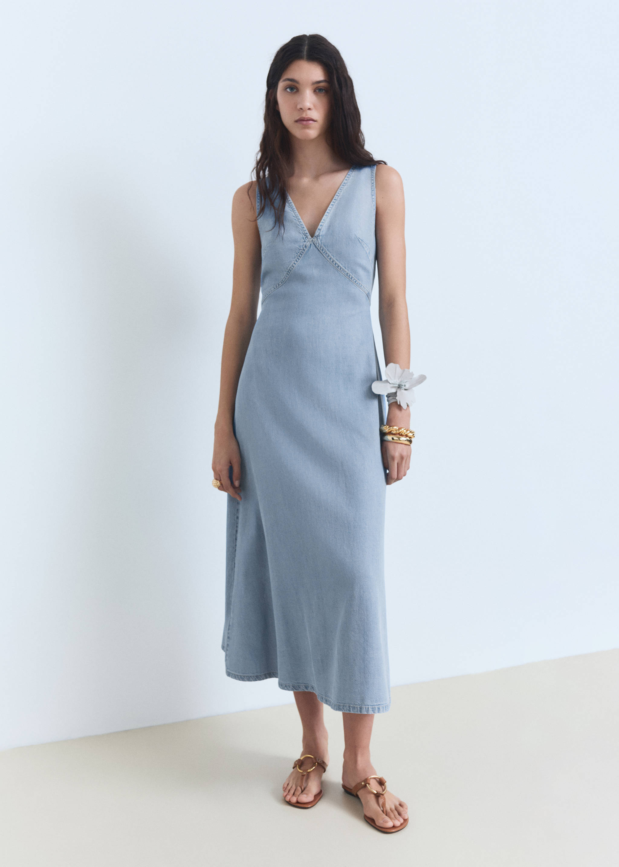 Lyocell V-neck midi-dress - General plane