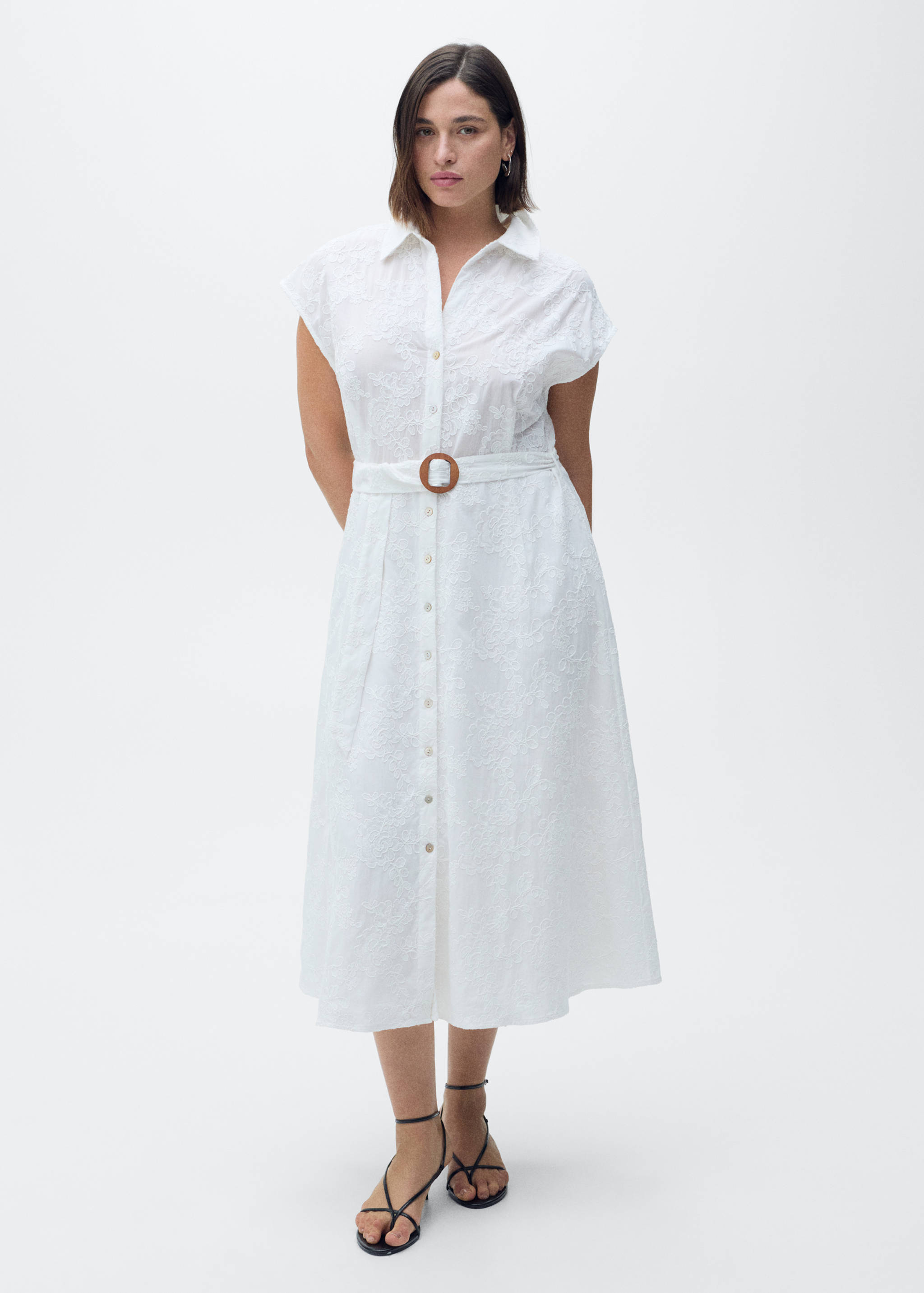 Embroidered shirt dress with belt - Details of the article 3