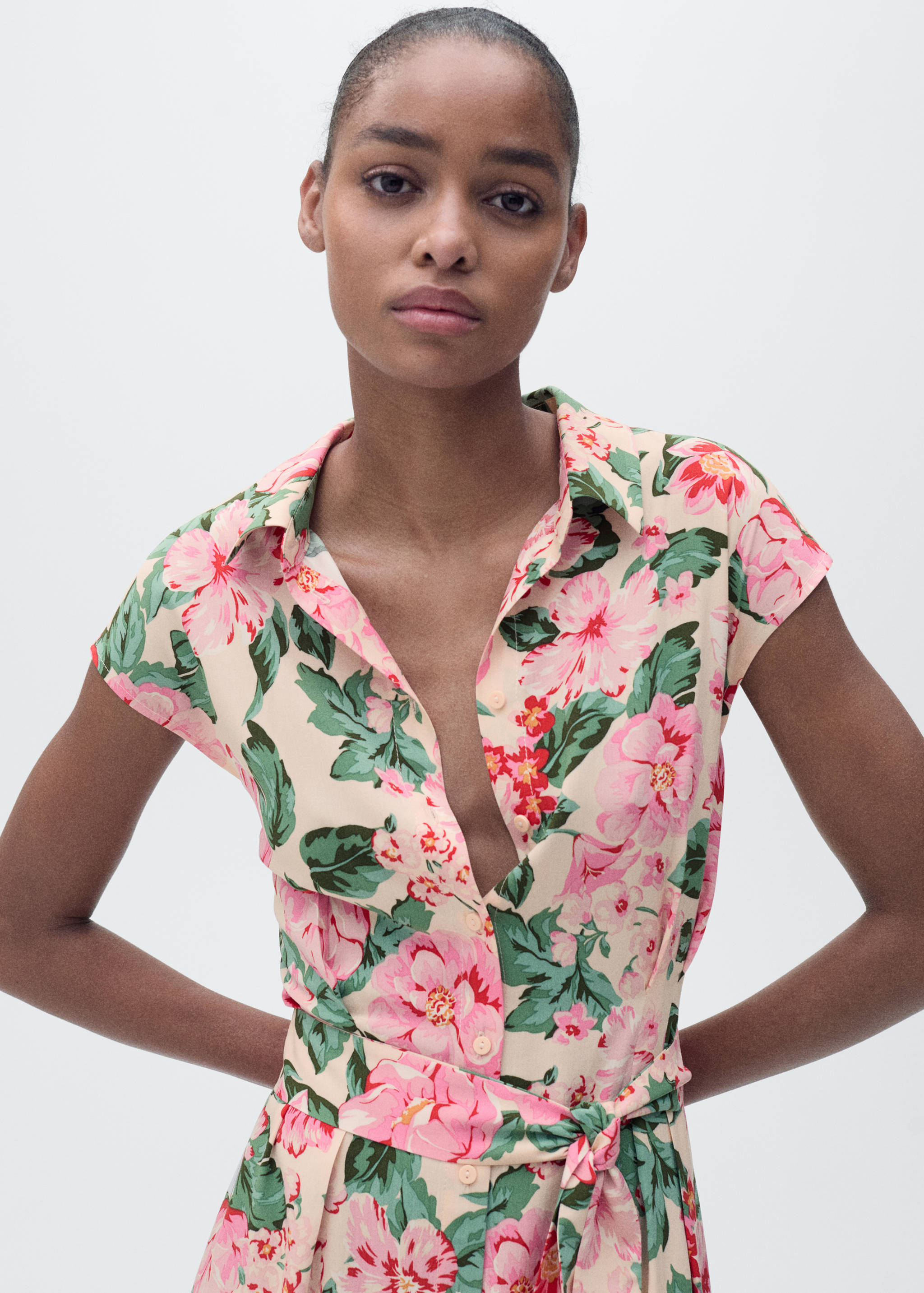 Printed shirt dress with belt - Details of the article 1