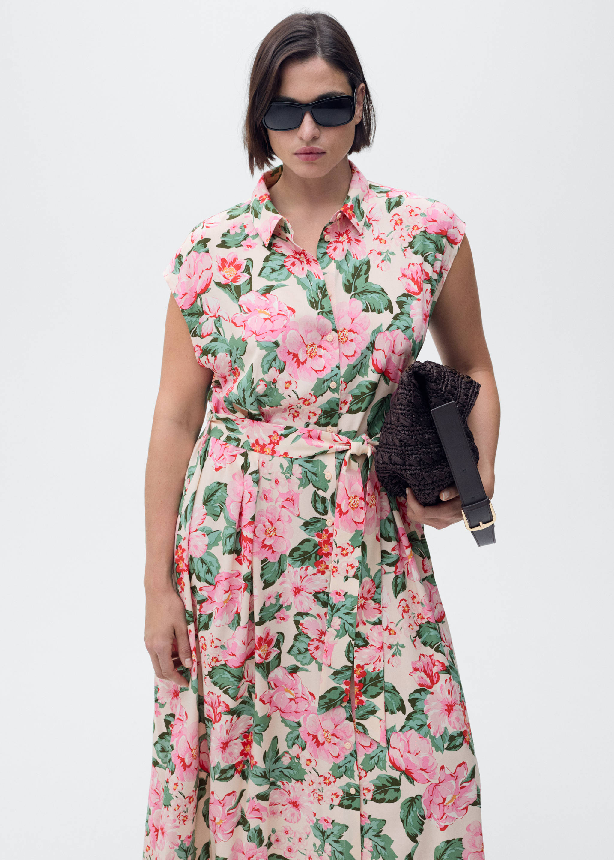 Printed shirt dress with belt - Details of the article 5