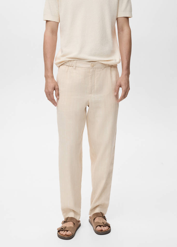 Pinstripe linen trousers — Beige