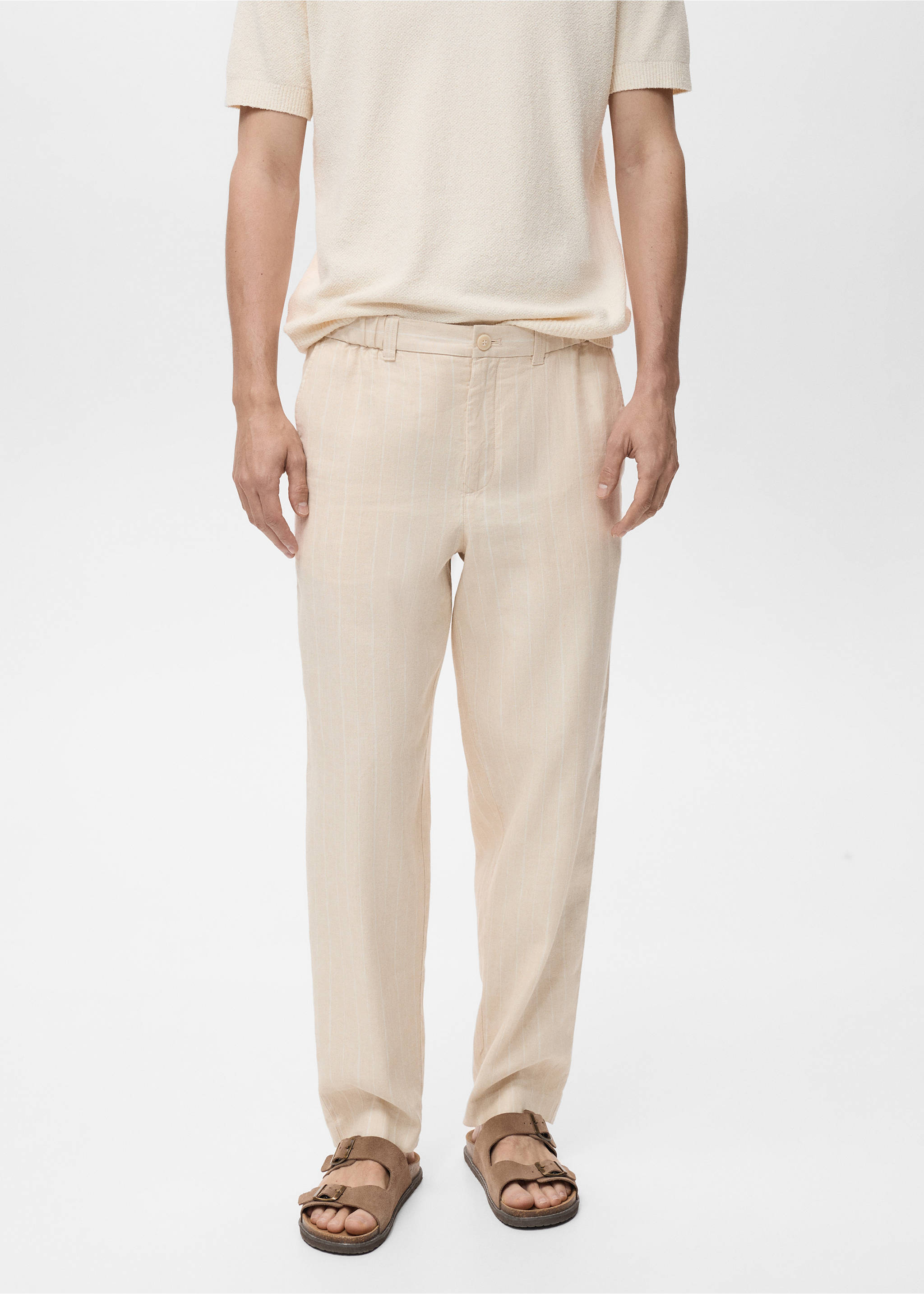 Pinstripe linen trousers - Medium plane, Beige. Ref: 87029205-00.