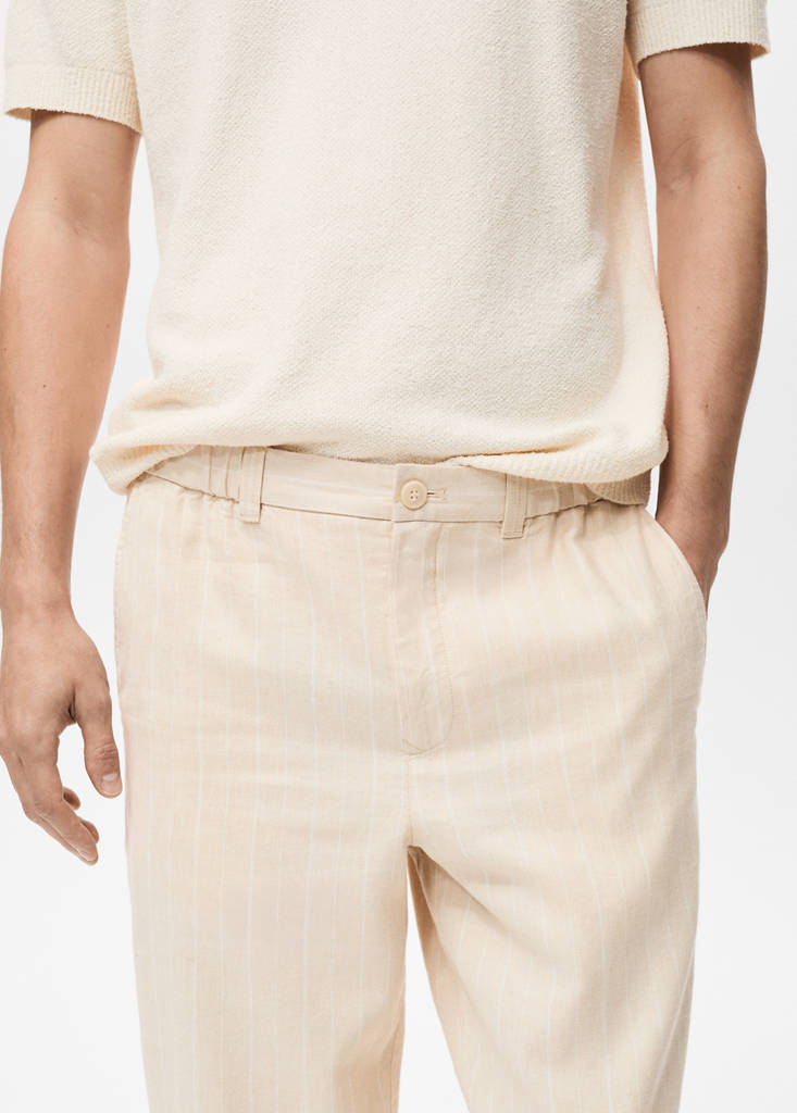 Pinstripe linen trousers — Beige