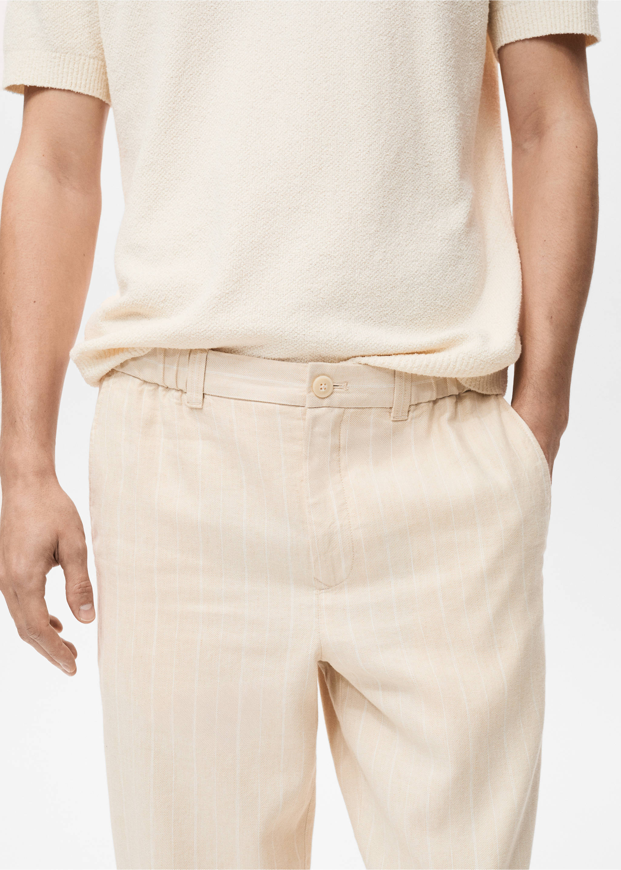 Pinstripe linen trousers - Details of the article 1, Beige. Ref: 87029205-00.