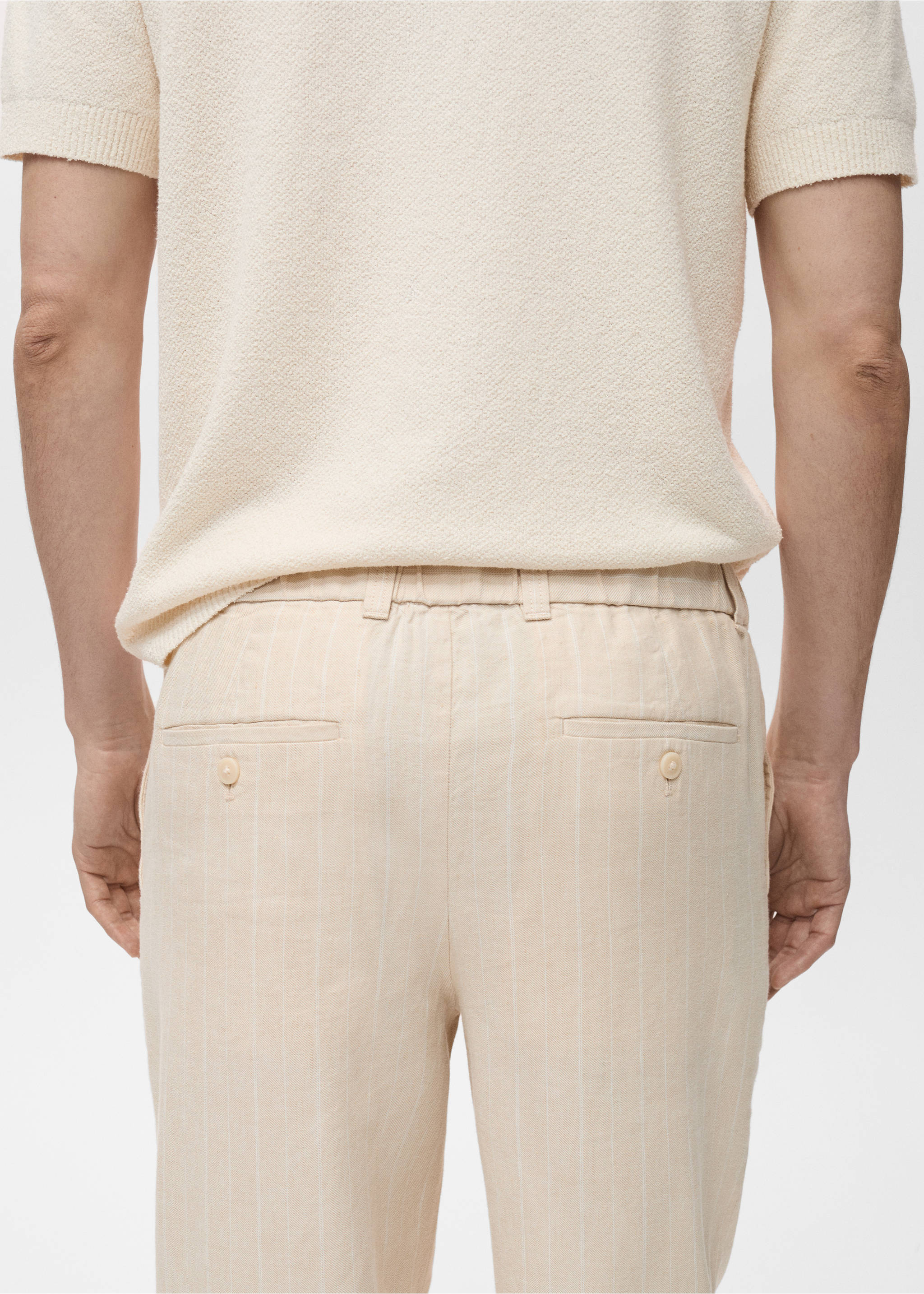Pinstripe linen trousers - Details of the article 3, Beige. Ref: 87029205-00.