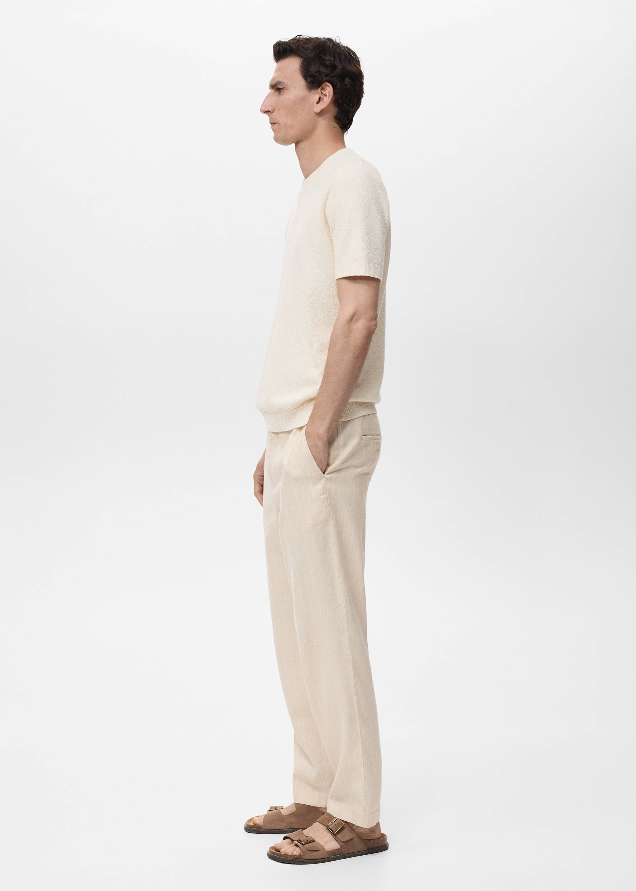 Pinstripe linen trousers - Details of the article 2, Beige. Ref: 87029205-00.