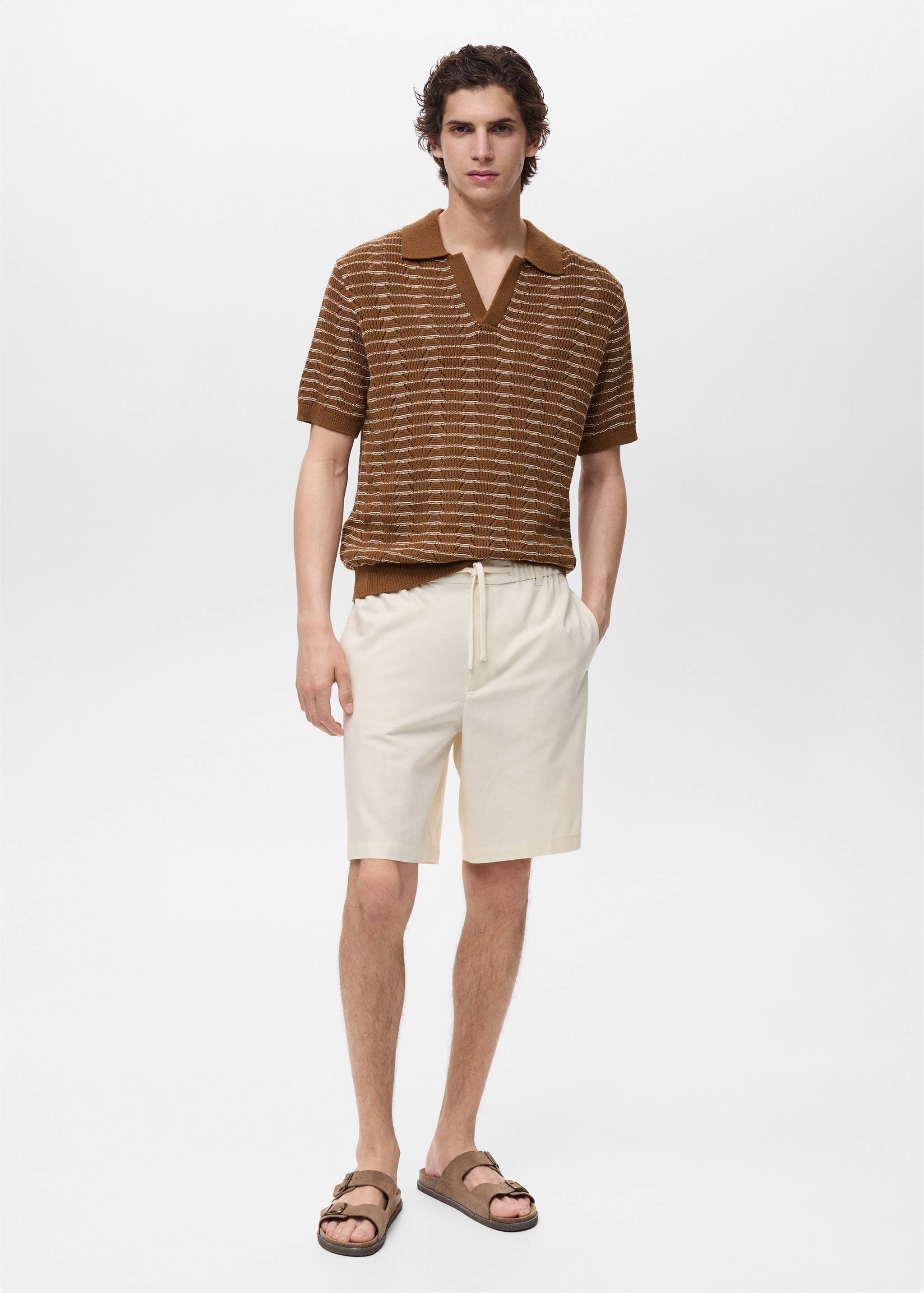 Striped openwork knitte polo shirt - General plane