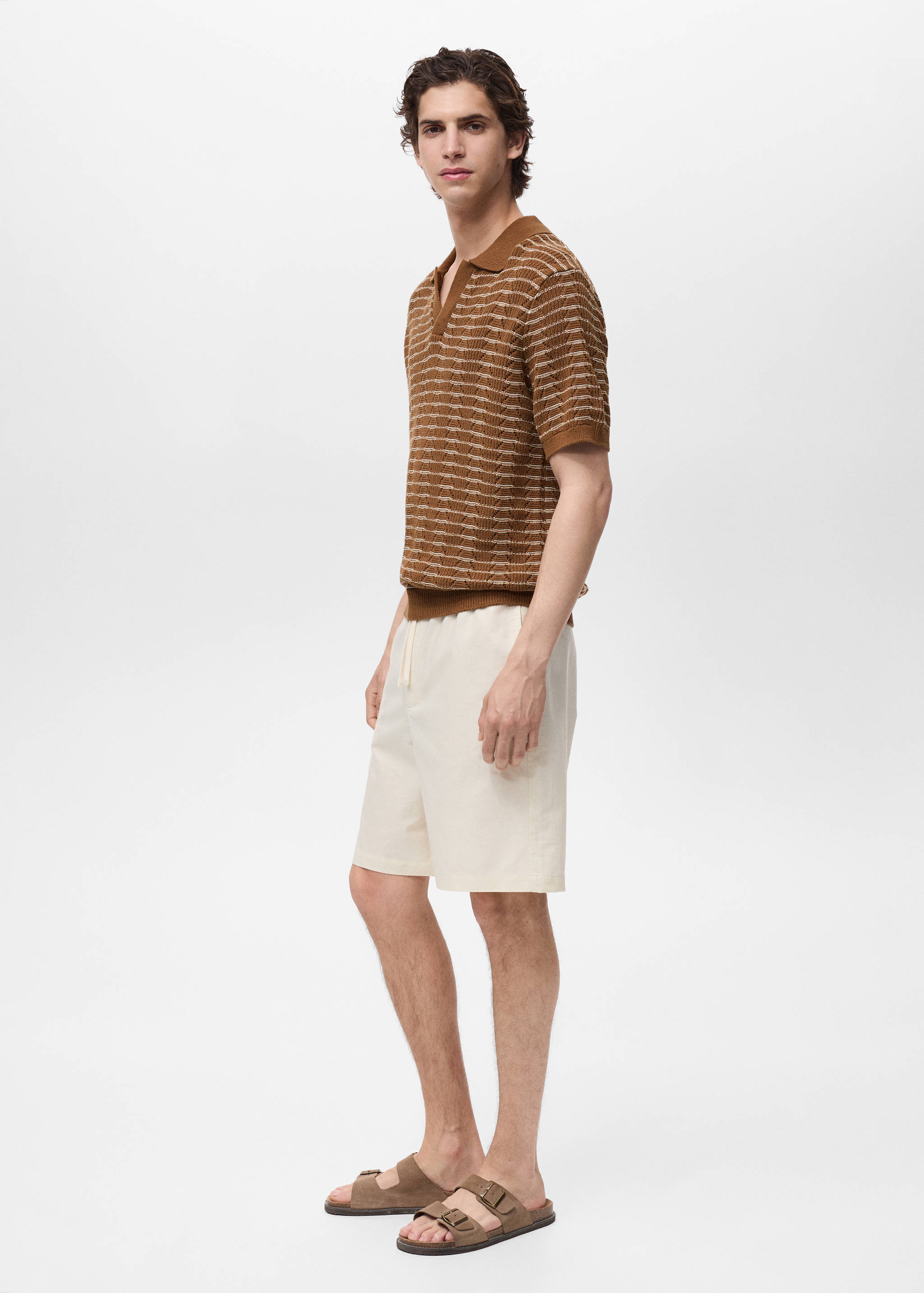 Striped openwork knitte polo shirt - Details of the article 2