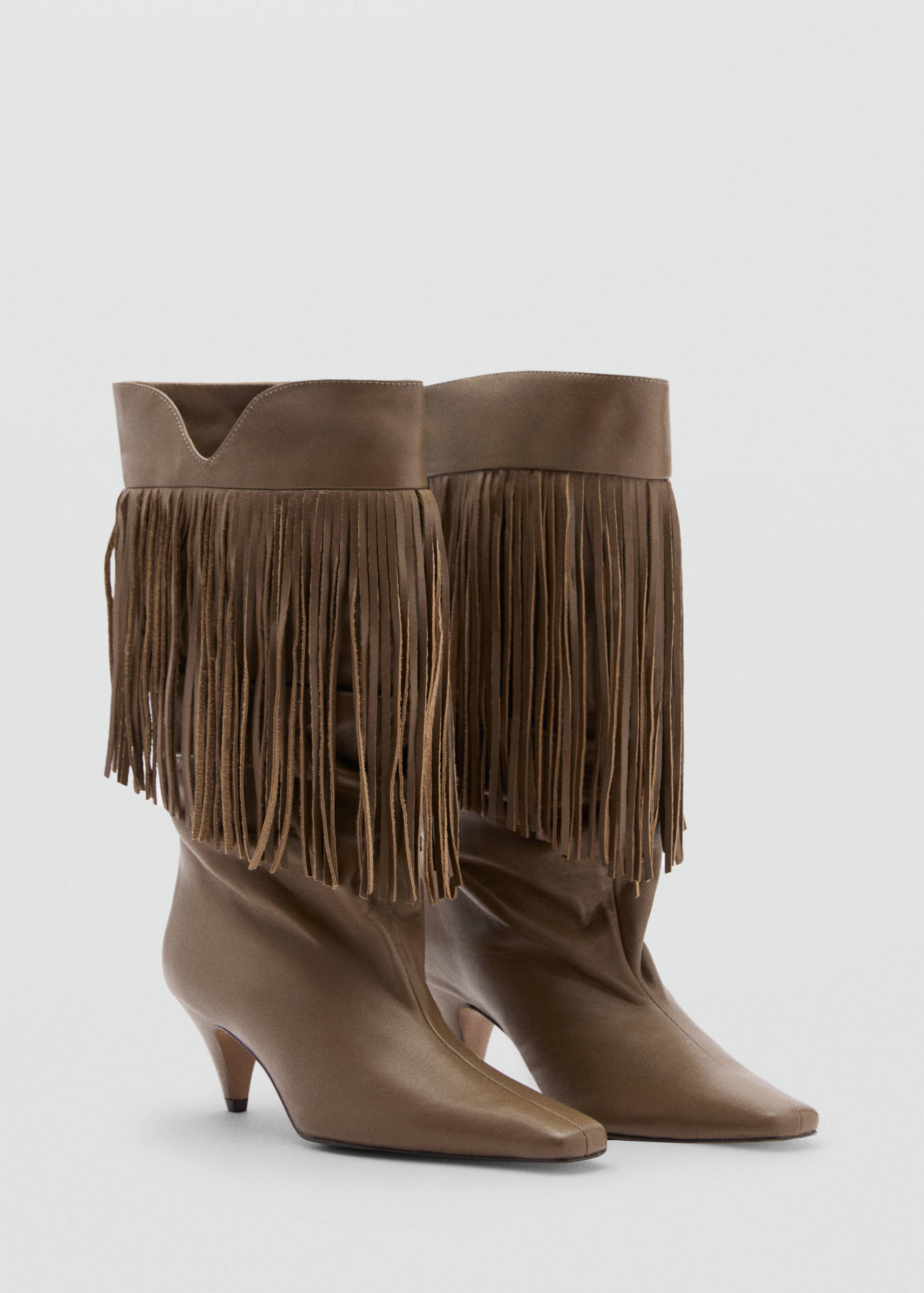 Leather ankle boot with fringe heel - Medium plane