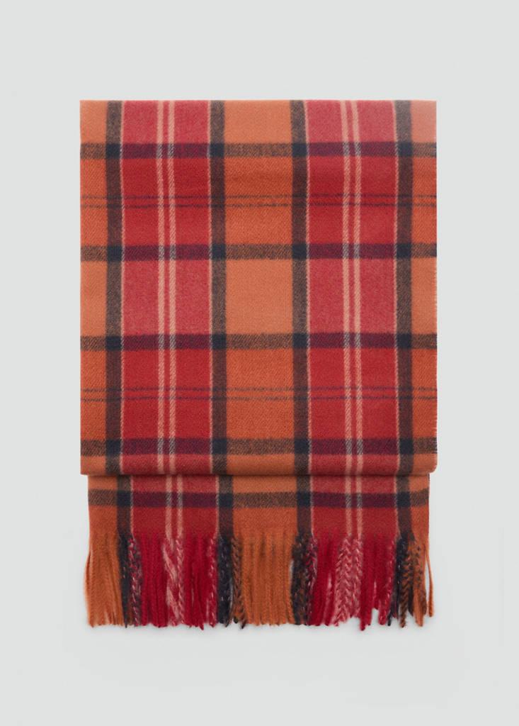 MANGO - Check scarf with fringed ends rouge - Taille unique