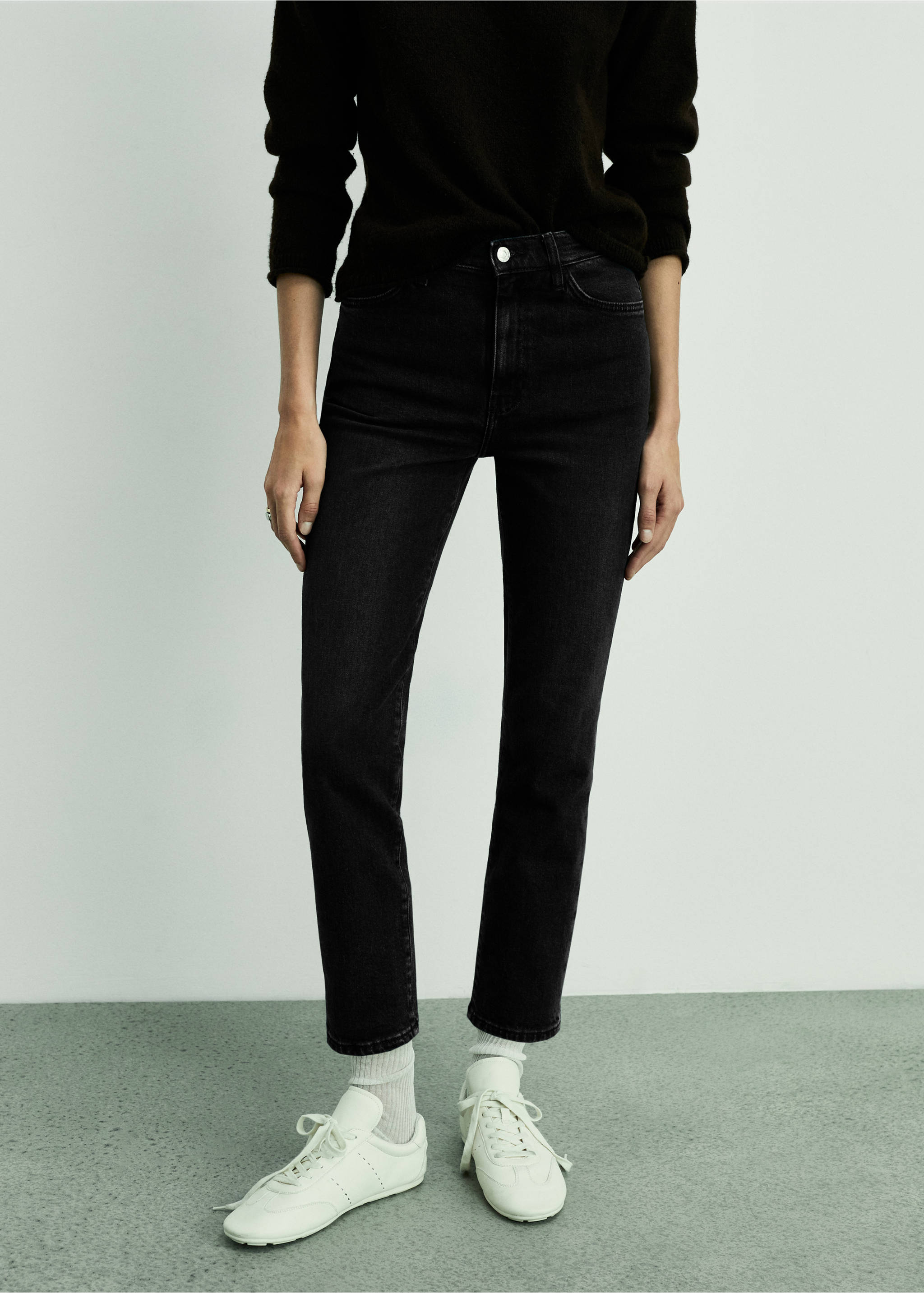Claudia dar kesim crop jean pantolon - Orta plan, Siyah denim. Ref: 87030426-00.