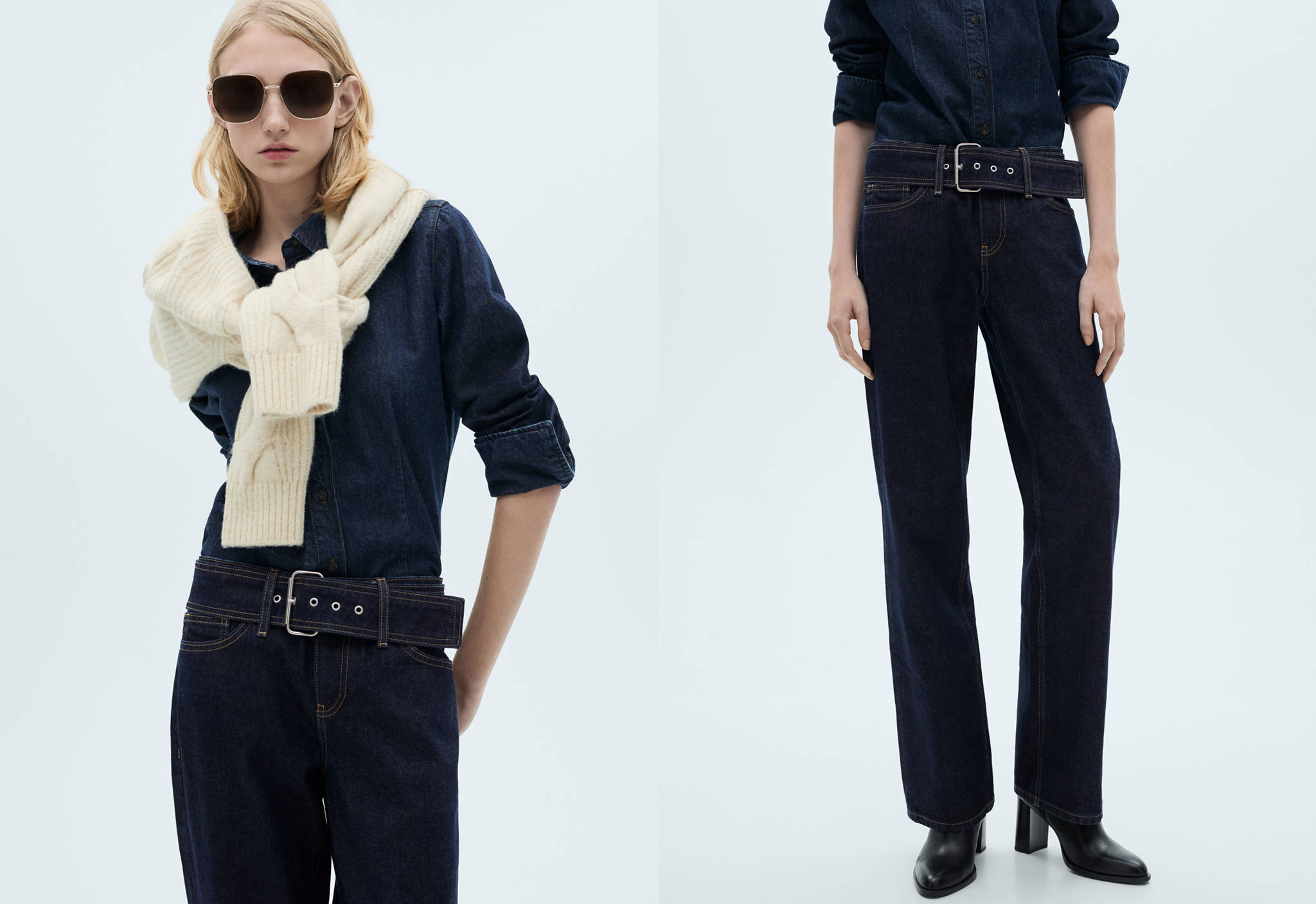Low-rise straight jeans with belt - Panoramic plane