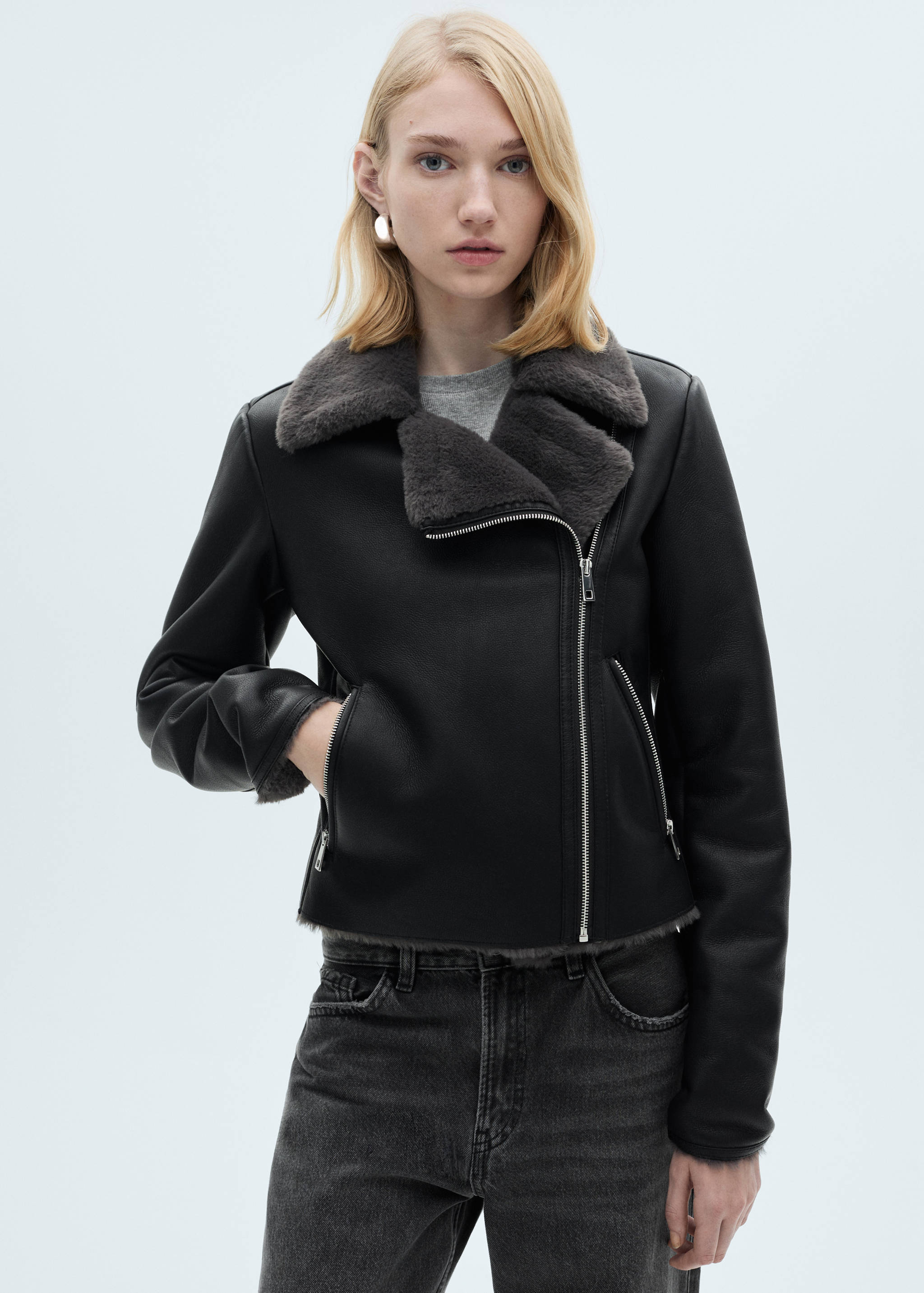 Double-faced faux-leather jacket - Medium plane