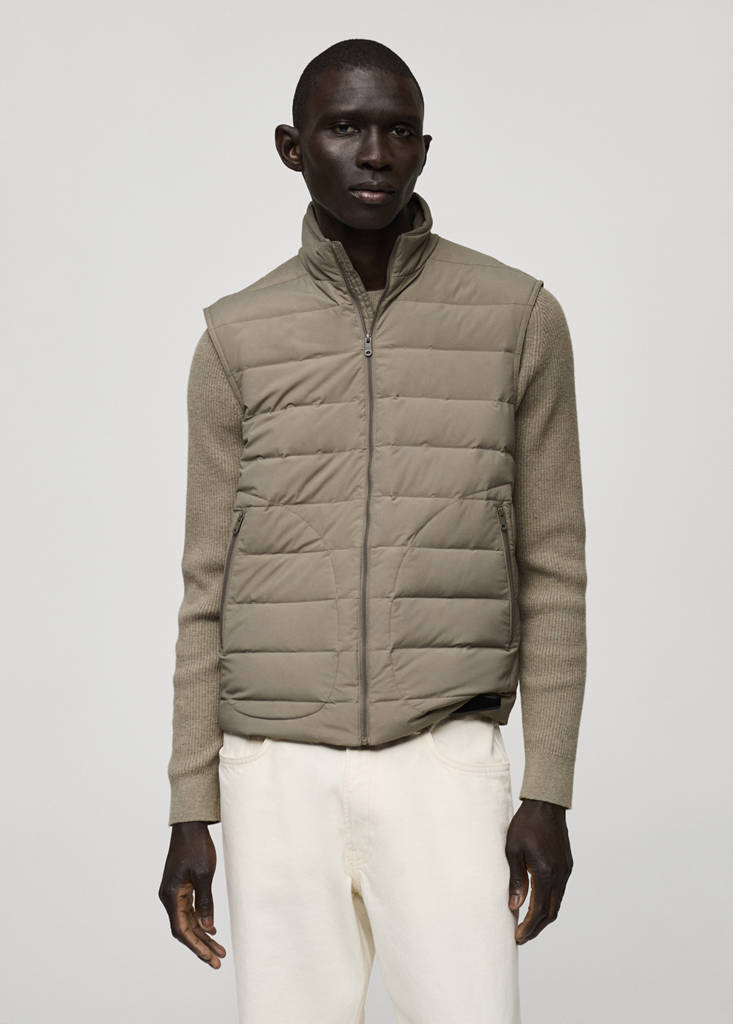 Quilted waistcoat with down and feather filling — Medium Brown