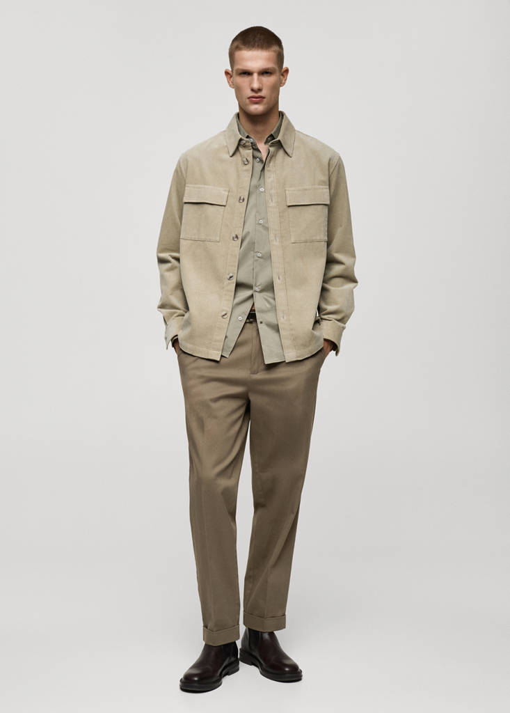 MANGO MAN - Pantalon à pinces et à revers kaki - 40