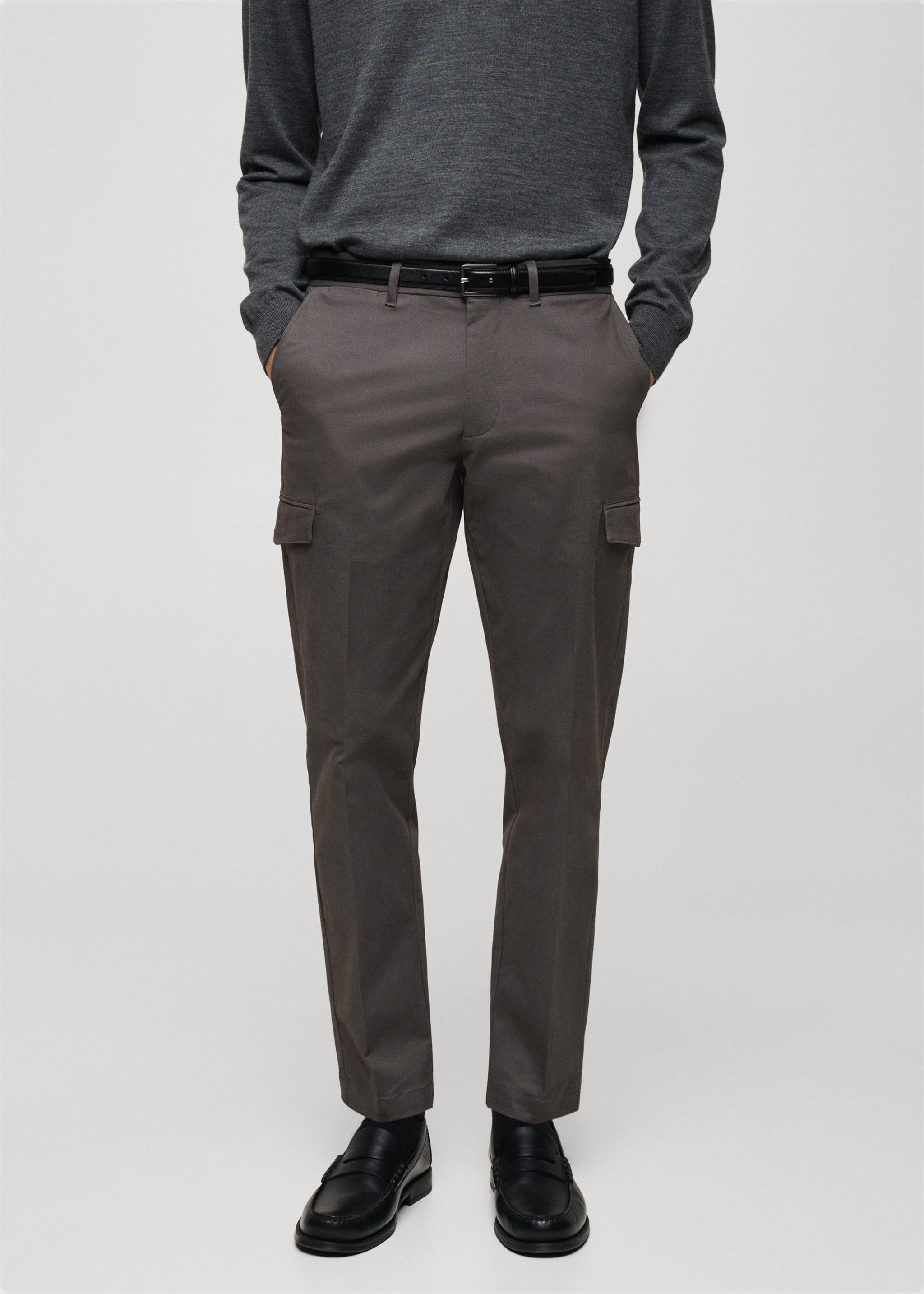 Pantalón cargo algodón regular fit - Plano medio, Gris. Ref: 87030580-00.