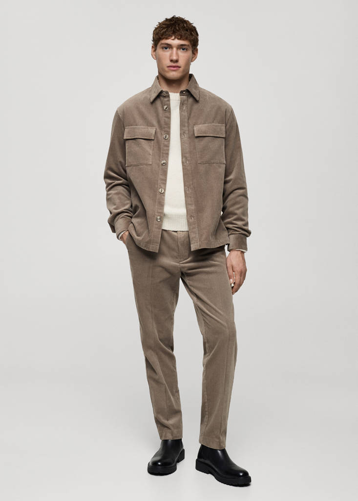 MANGO MAN - Pantalon velours côtelé regular-fit gris vison - 38