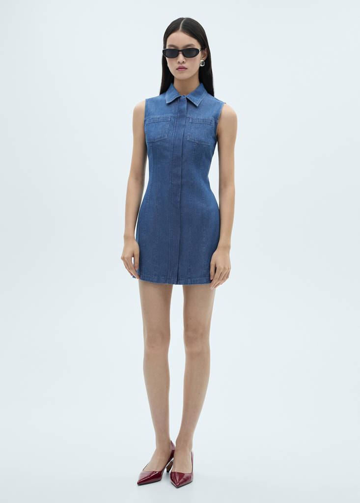 MANGO - Robe en jean courte bleu moyen - XS