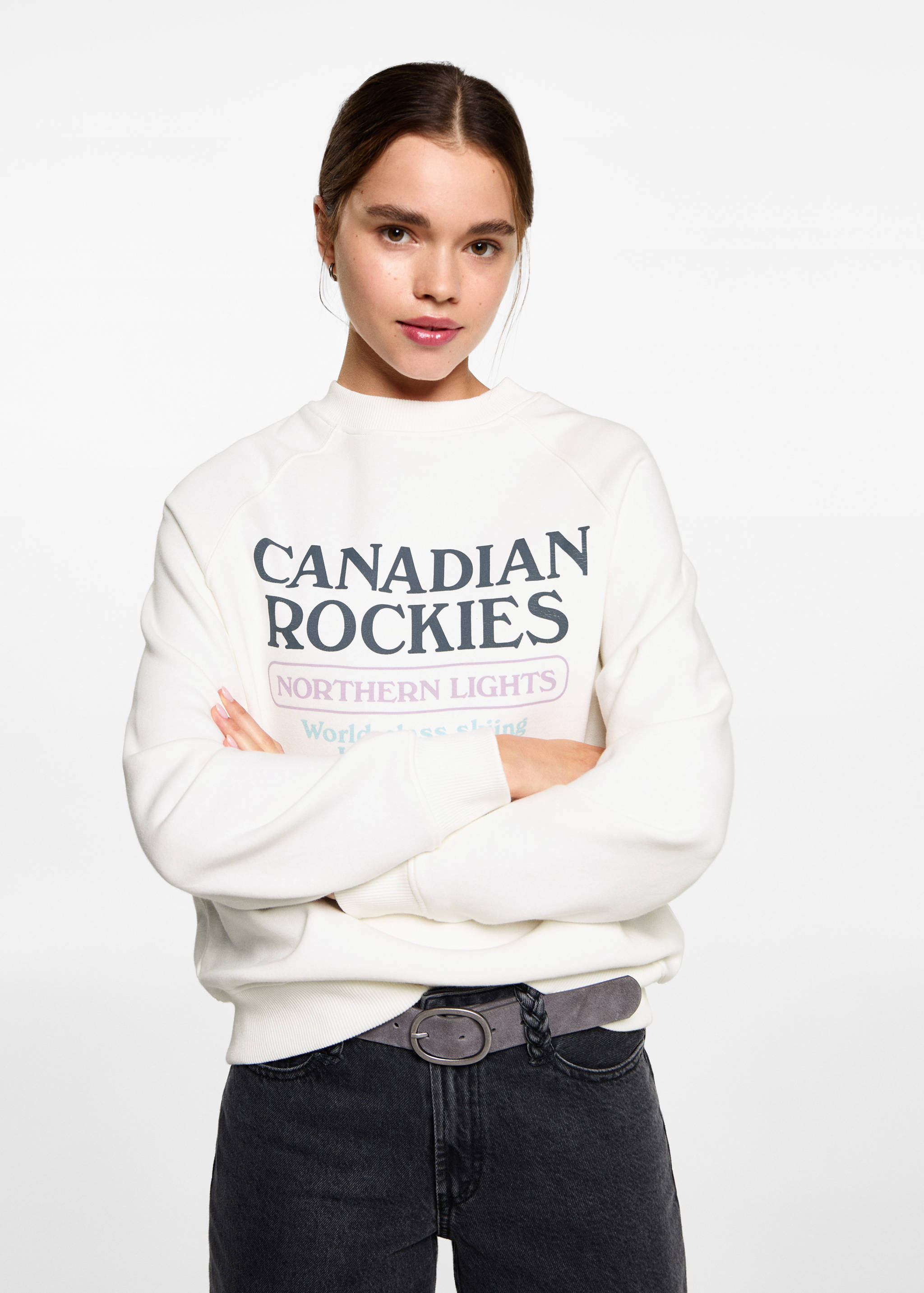 Yazılı ve desenli sweatshirt - Orta plan