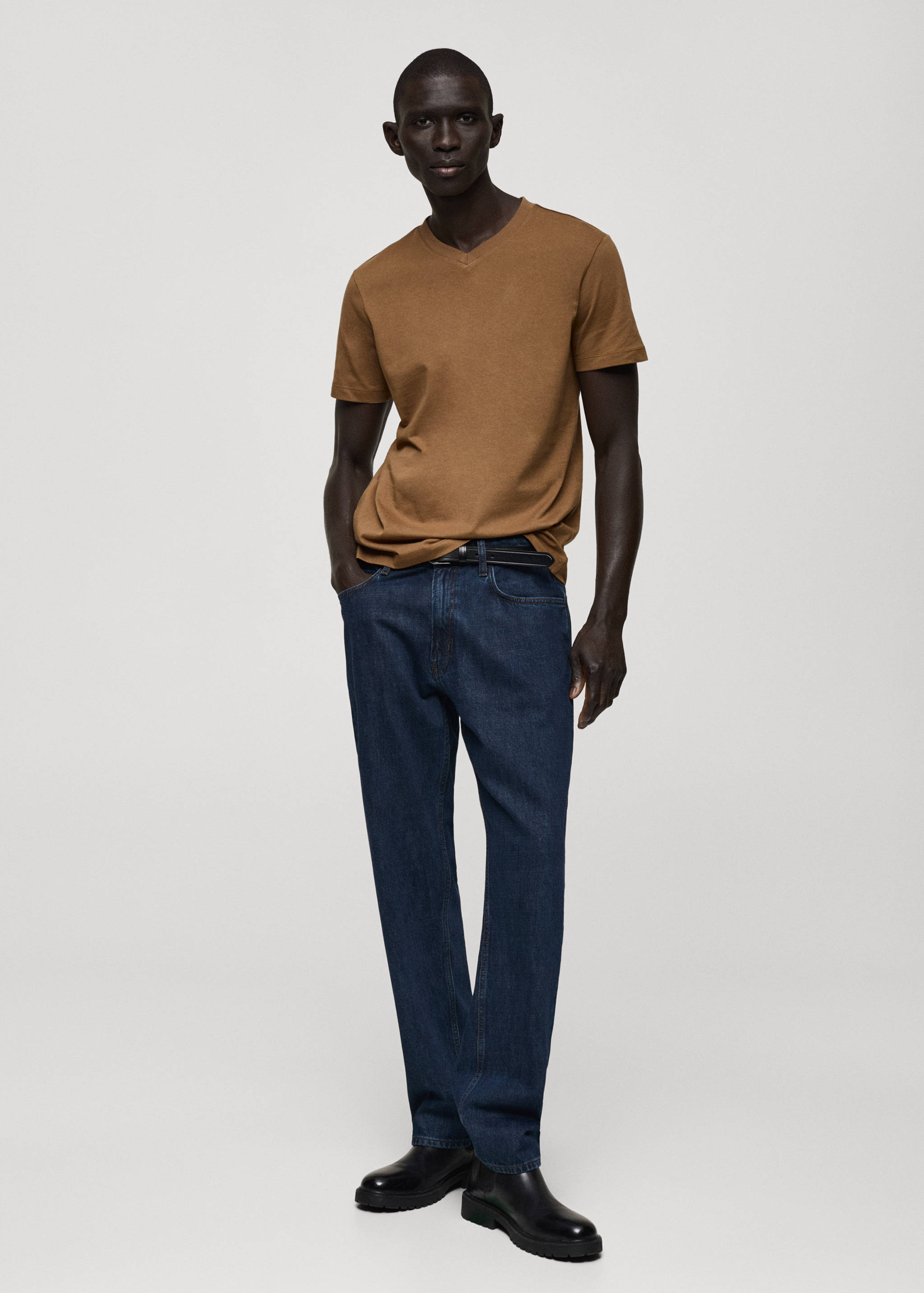 100% cotton slim-fit V-neck t-shirt - General plane