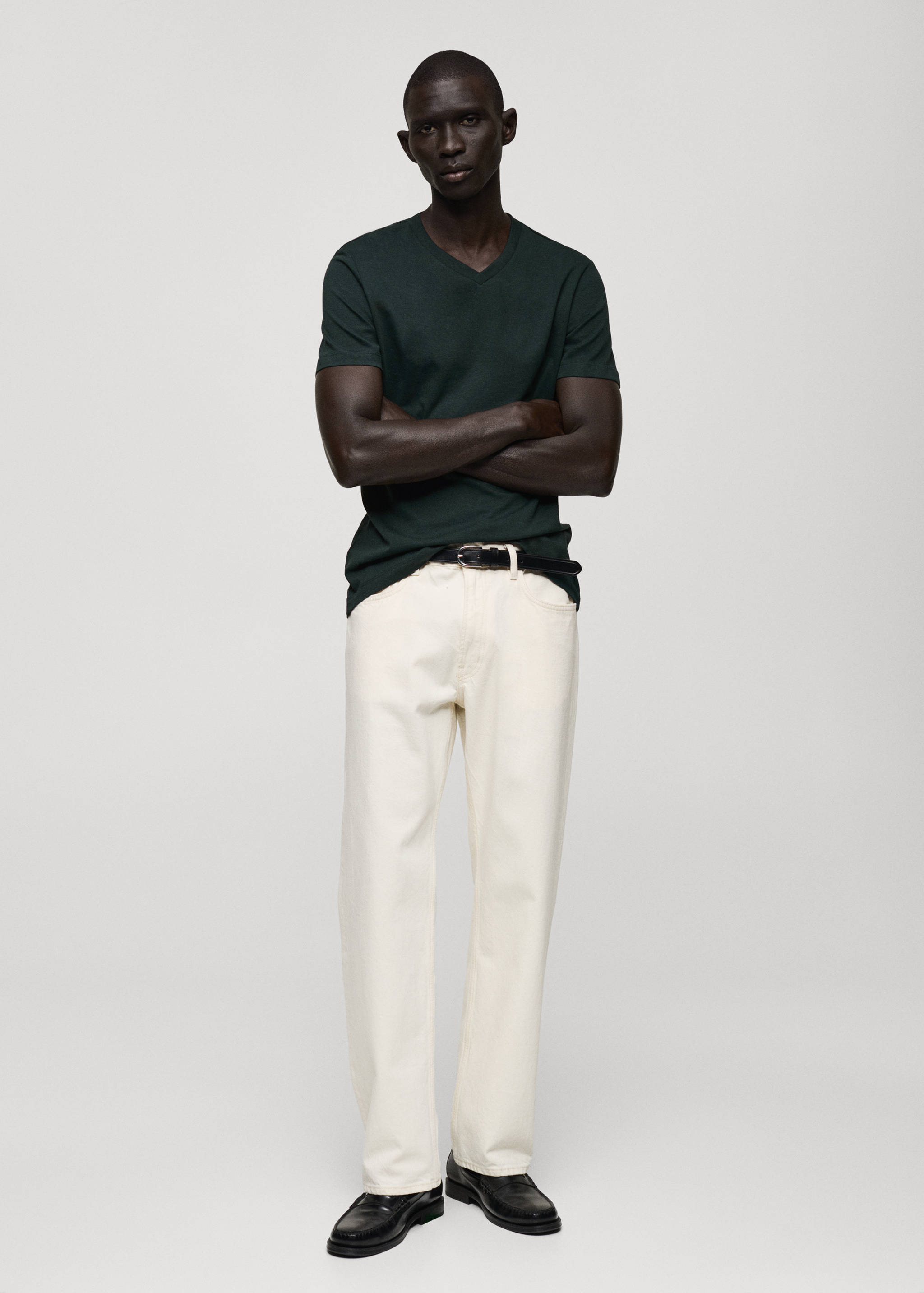 100% cotton slim-fit V-neck t-shirt - General plane