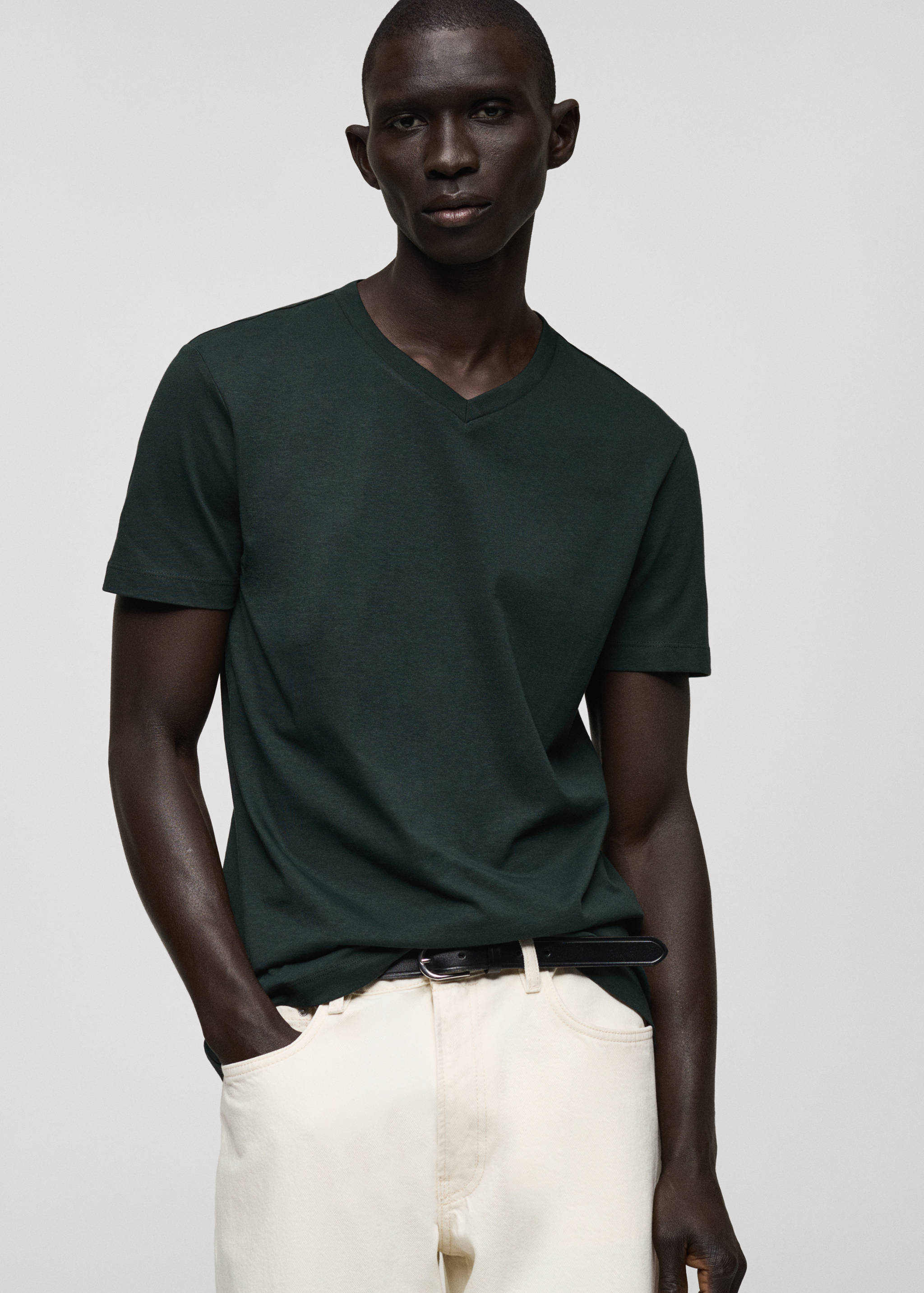 100% cotton slim-fit V-neck t-shirt - Medium plane