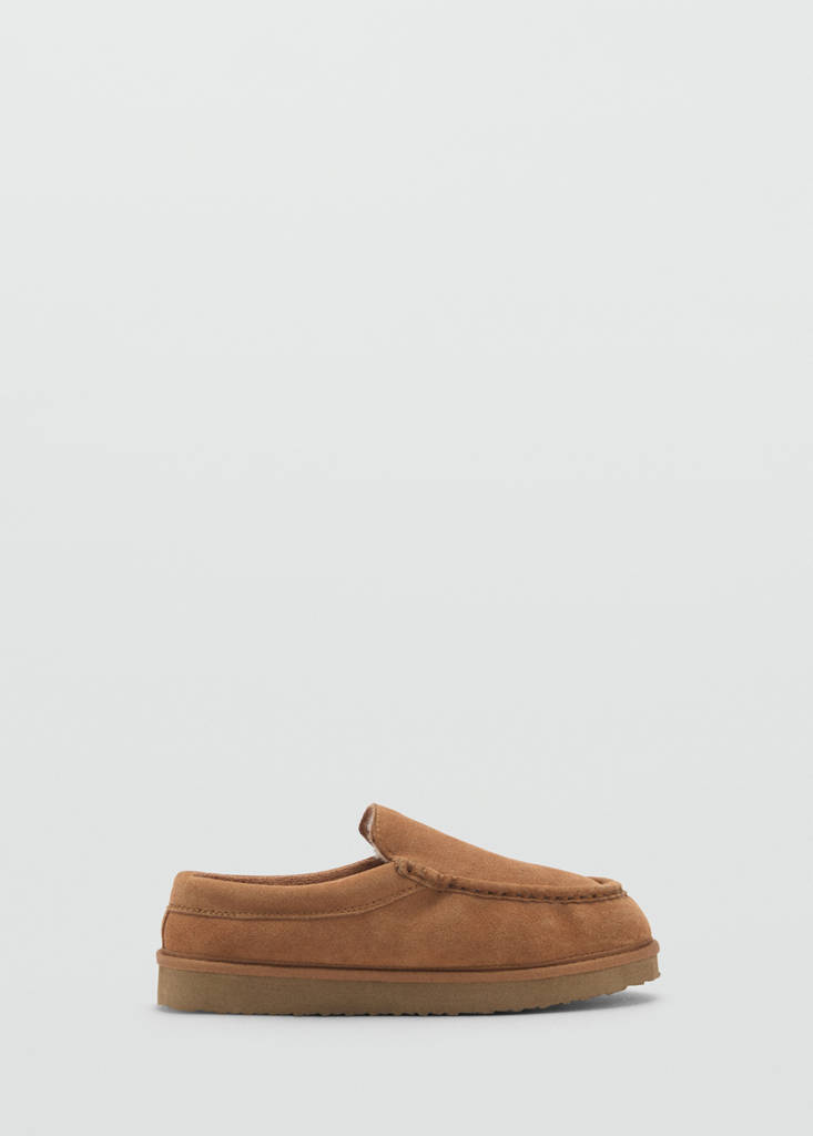Suede clogs with sheepskin lining — Brown