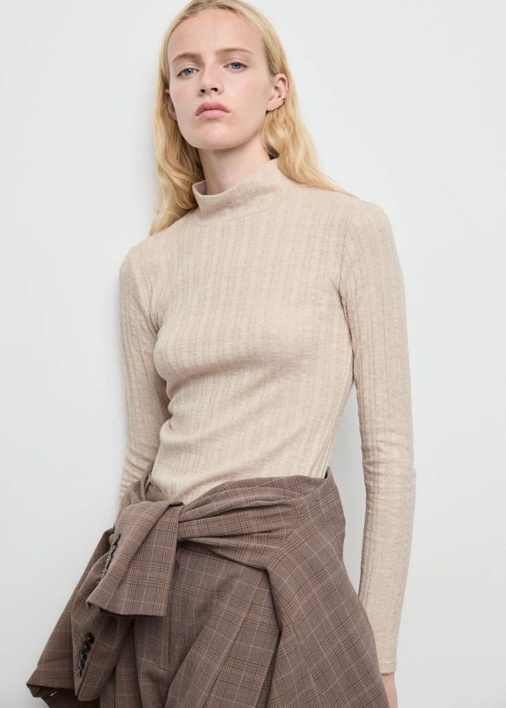 Ribbed high neck t-shirt — Light/Pastel Grey