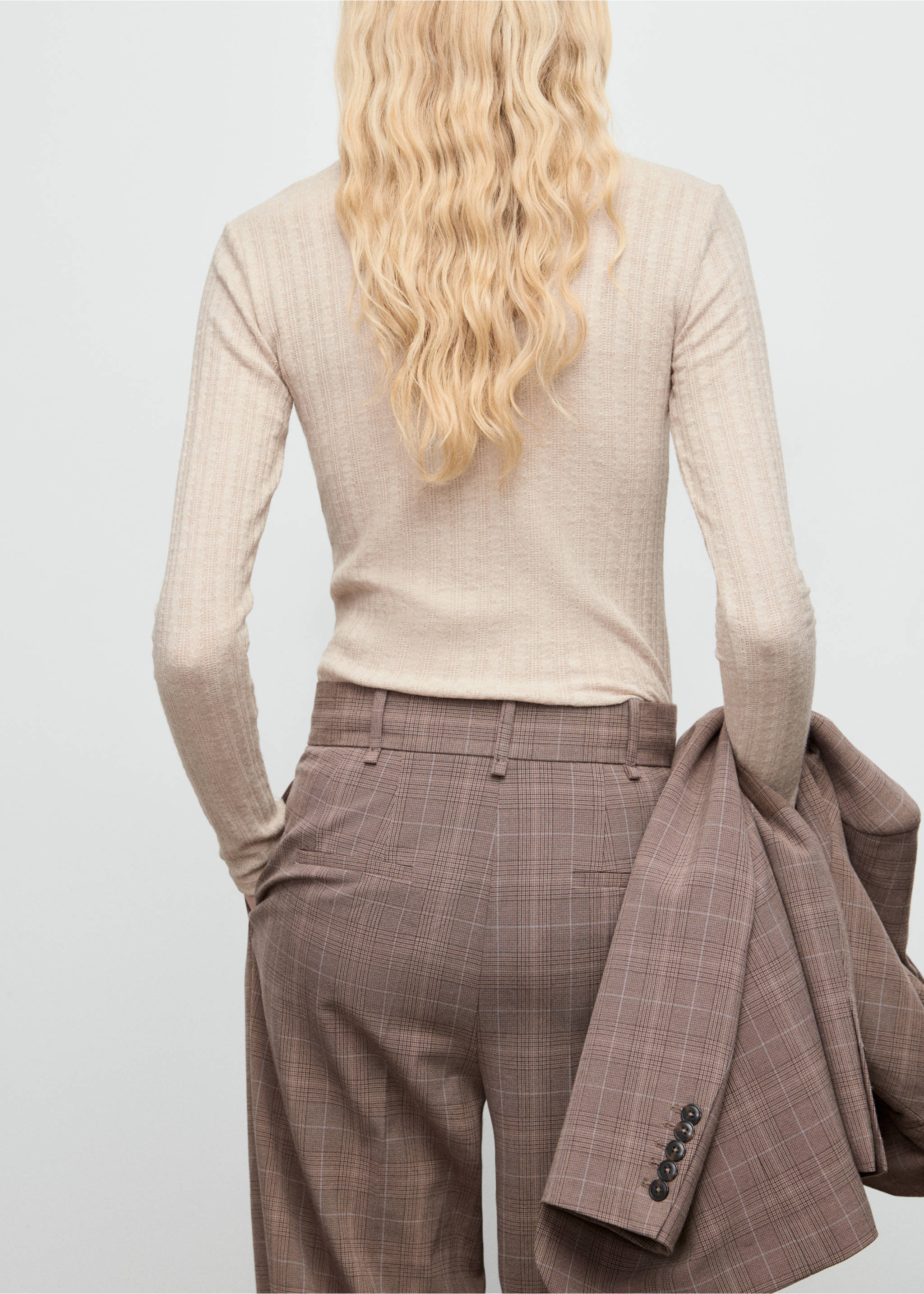 Ribbed high neck t-shirt - Reverse of the article, Light/Pastel Grey. Ref: 87030614-00.