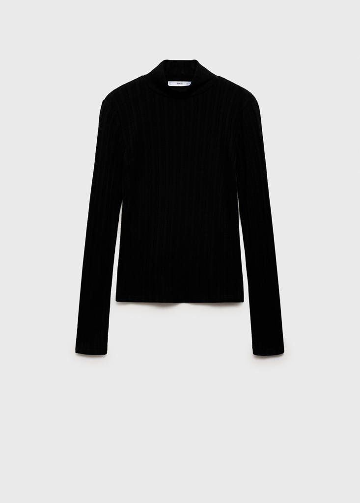 Ribbed high neck t-shirt — Black