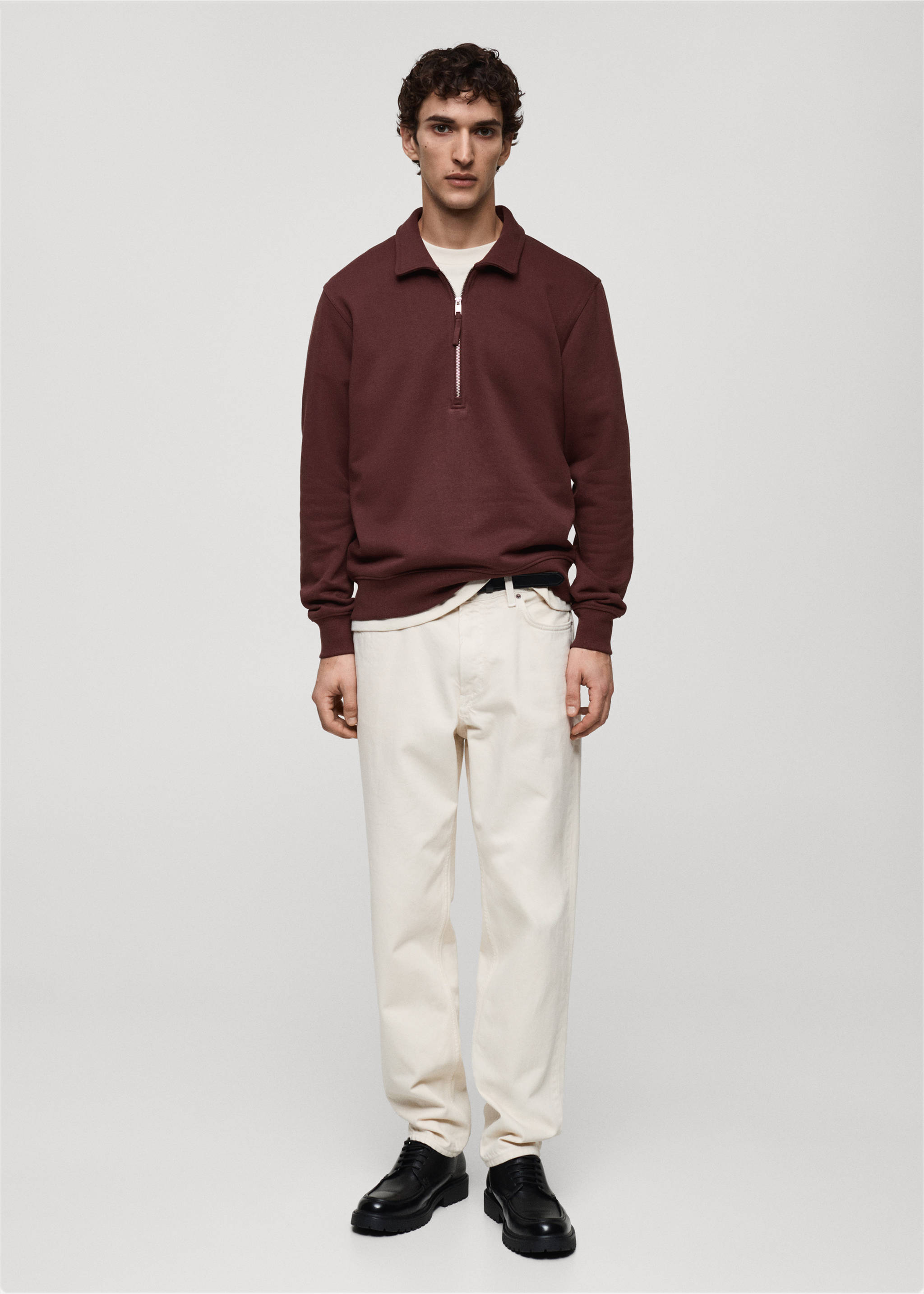Regular kesim pamuklu polo sweatshirt - Genel plan, Burgonya Rengi. Ref: 87030618-00.