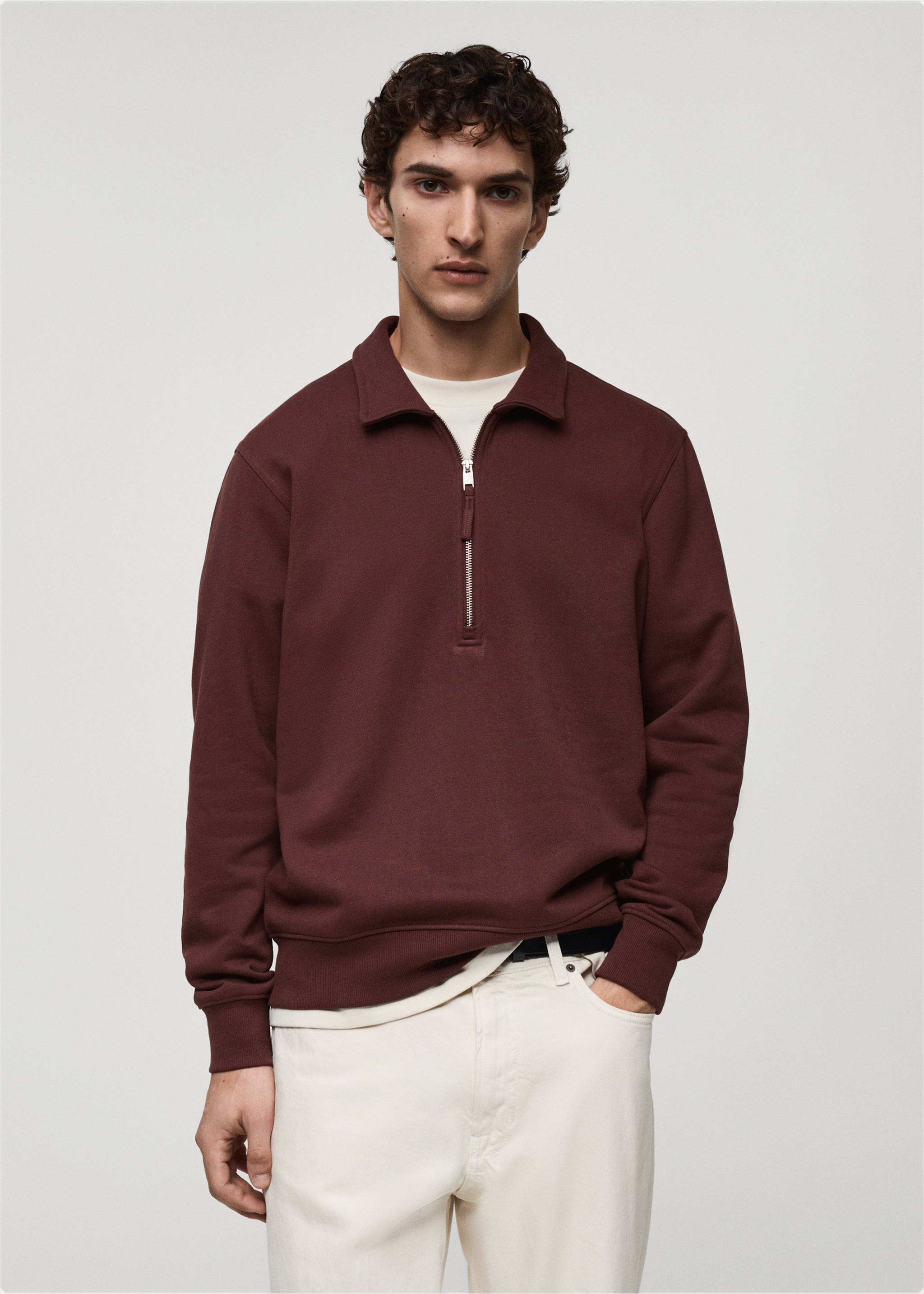 Regular kesim pamuklu polo sweatshirt - Orta plan, Burgonya Rengi. Ref: 87030618-00.