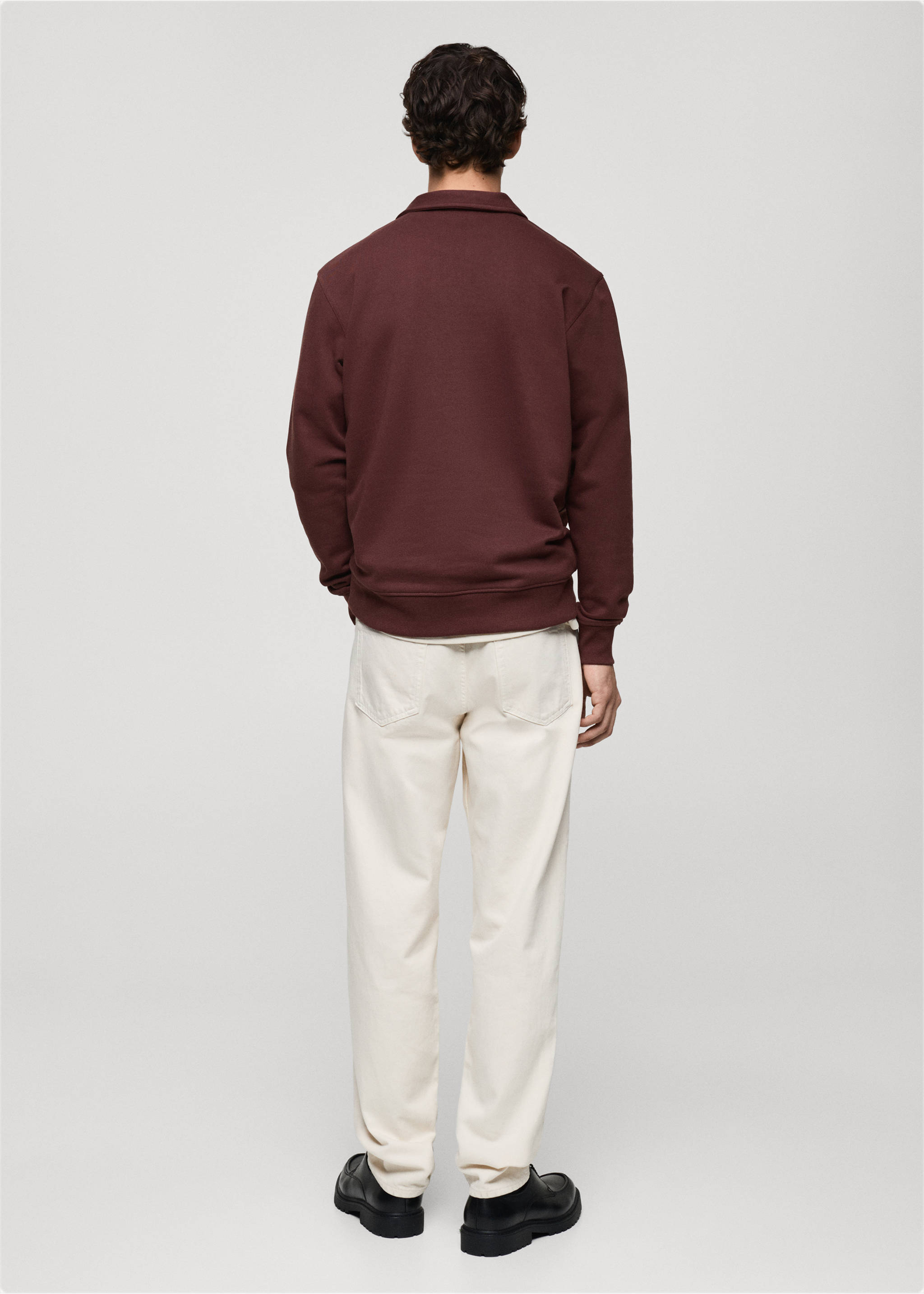 Regular kesim pamuklu polo sweatshirt - Ürünün arkası, Burgonya Rengi. Ref: 87030618-00.
